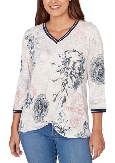 Women's Botanical Stamp Knit Twist Front Top