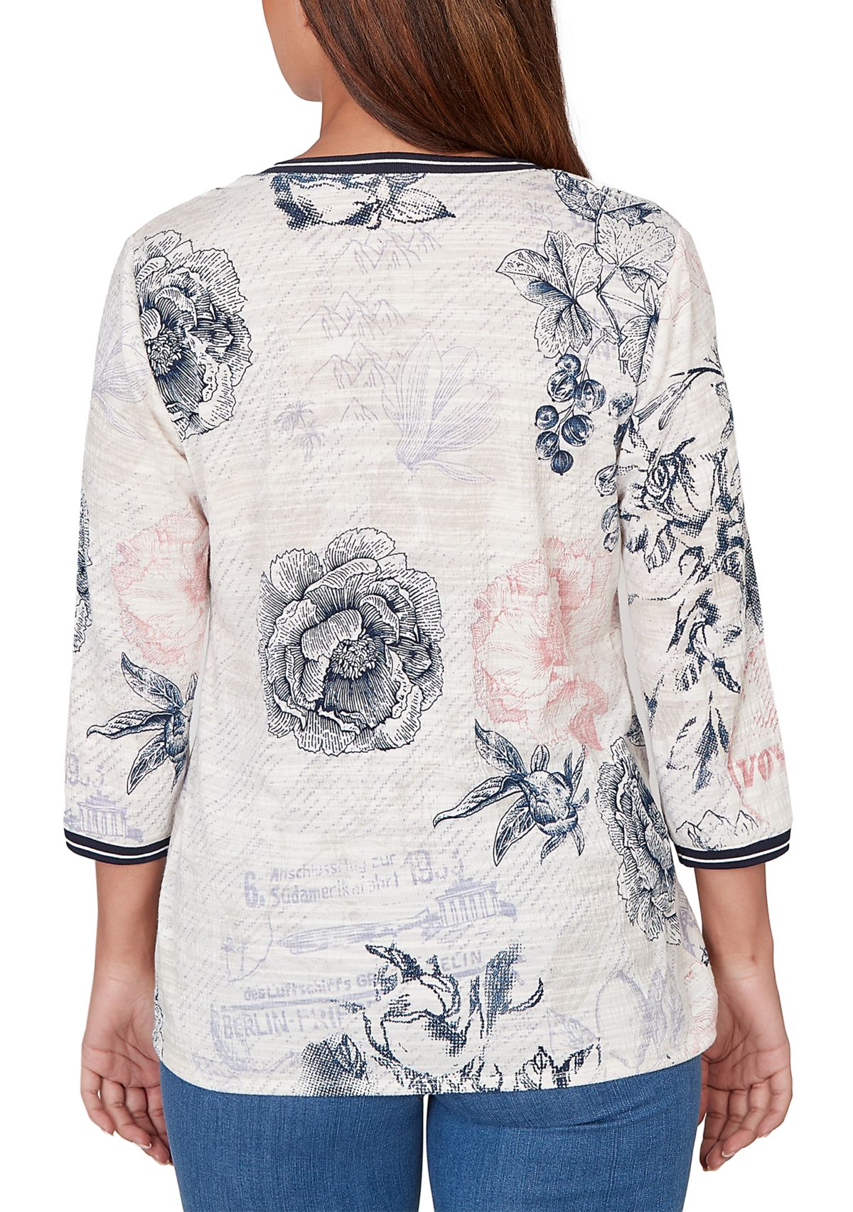 Womens Botanical Stamp Knit Twist Front Top