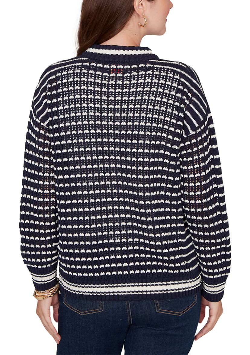 Womens  Mesh Stitch Zip Sweater Jacket