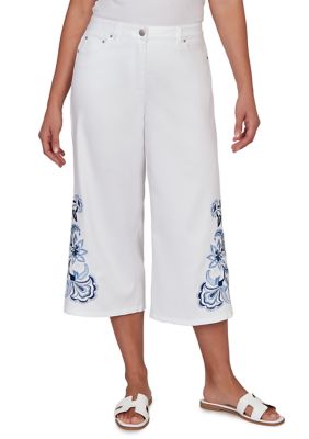 Ruby Rd Women's Embroidered Hem Denim Capri Pants