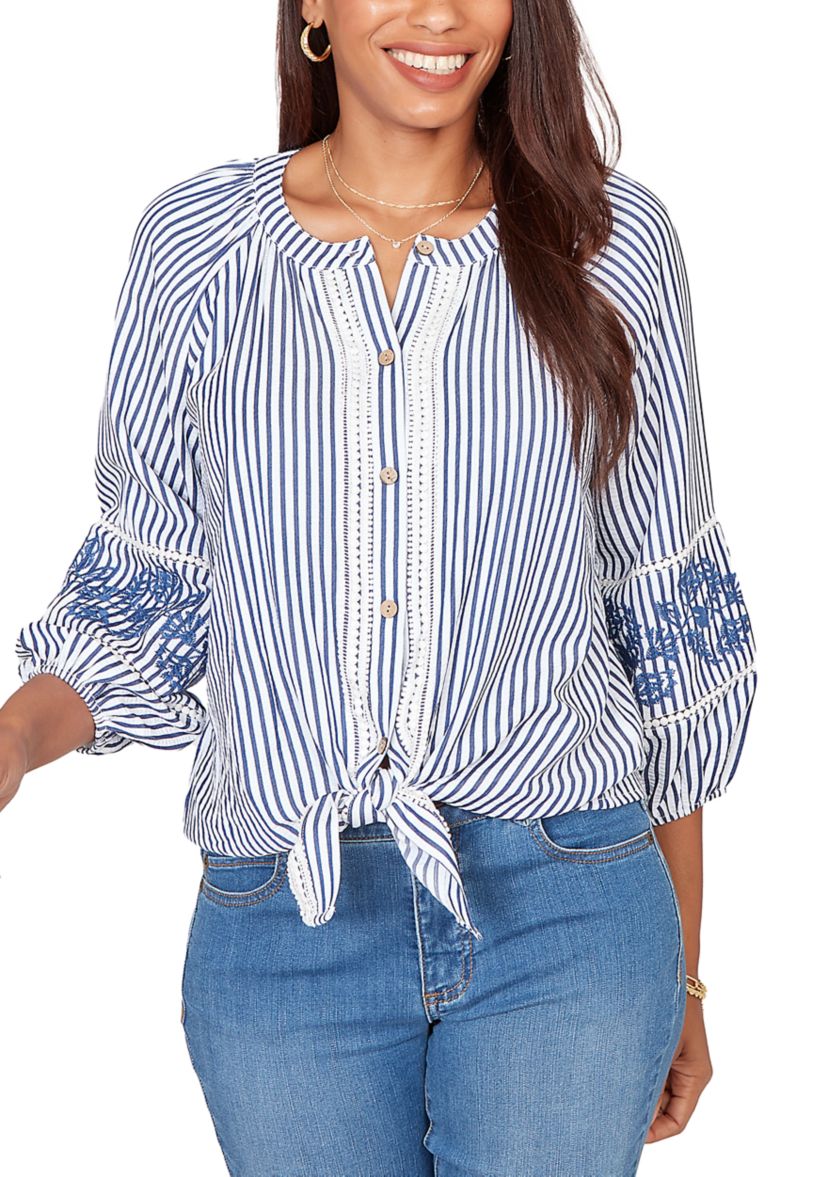 ベリーリーページ3点 Ruby Rd Women's Embroidered Seersucker Tie Front Henley Top | Belk