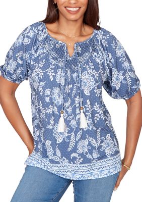 Ruby Rd Women's Smocked Floral Clip Dot Top
