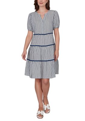 Ruby Rd Women's Textured Stripe Tiered Dress | Belk