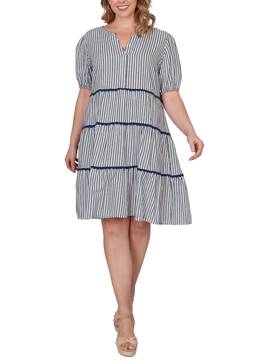 Ruby Rd Plus Size Textured Stripe Tiered Dress | Belk