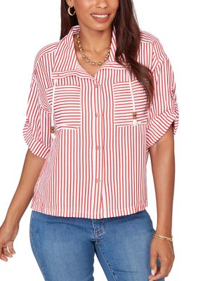 Ruby Rd Women's Petite Beaded Seersucker Portrait Collar Jacket, PL