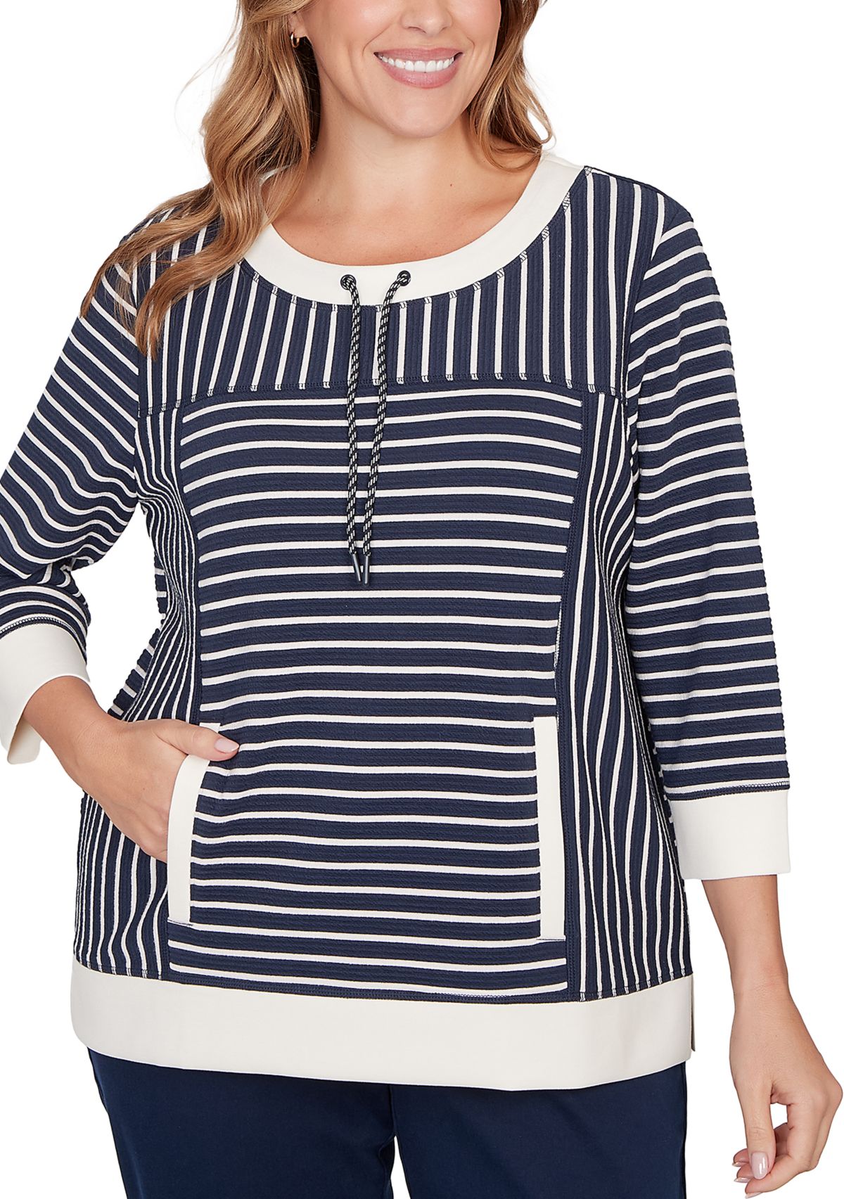 Ruby Rd Plus Size Striped Popover Pocket Top | Belk