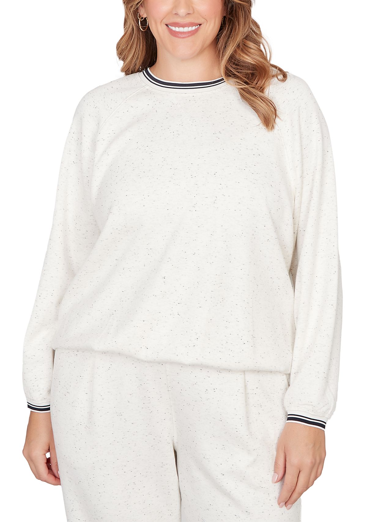 Plus Size Bubble Hem Fleck Knit Pullover Top