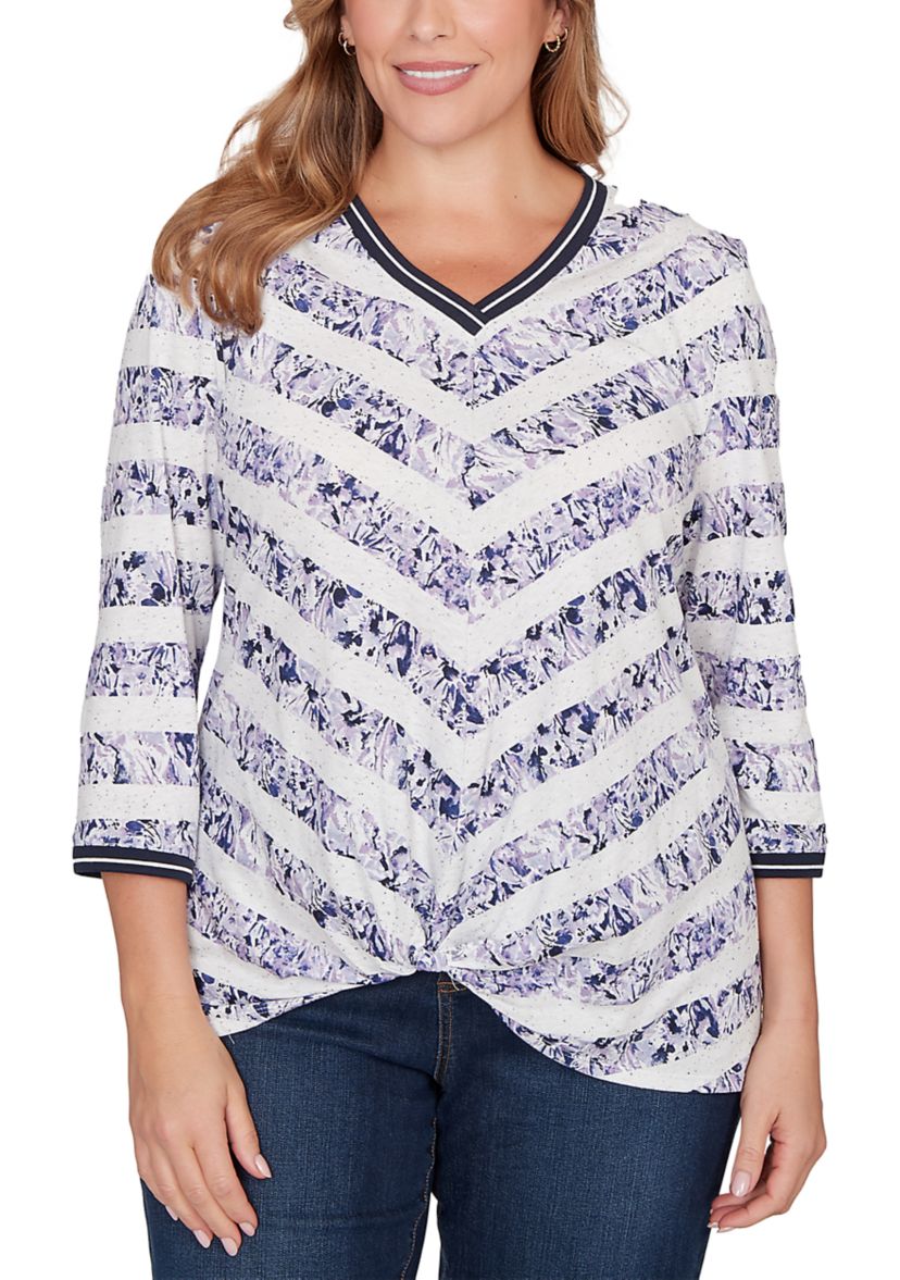 Ruby Rd Plus Size Floral Stripe Twist Front Knit Top | Belk