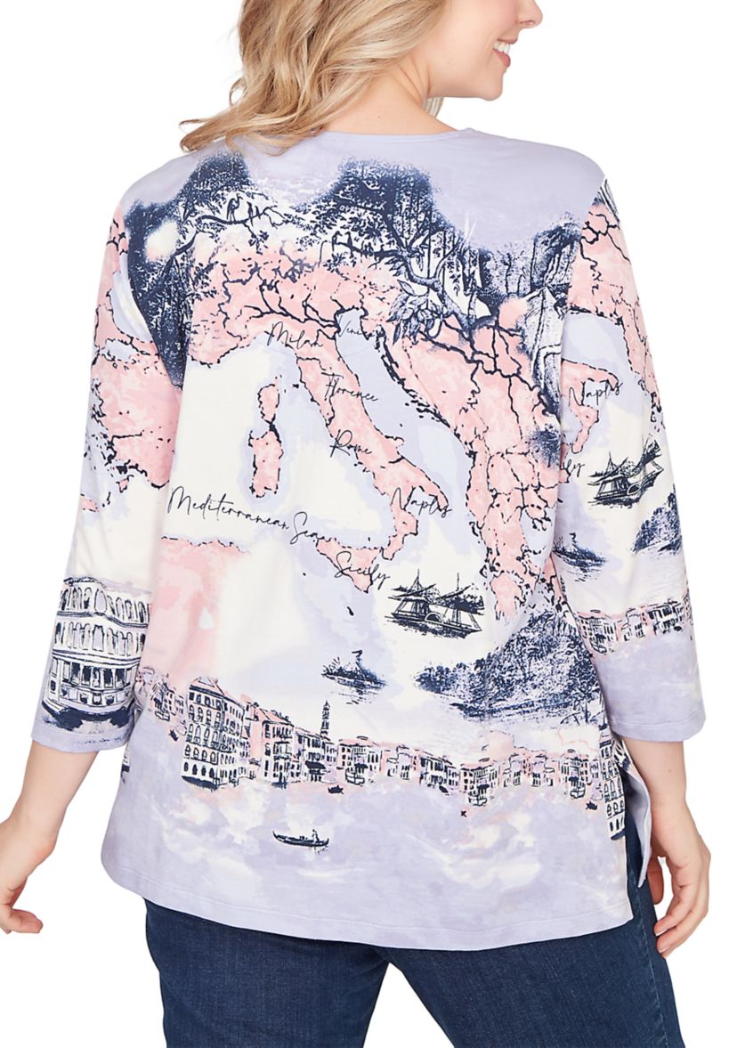 Plus Size Coastal Sketch Cotton Top