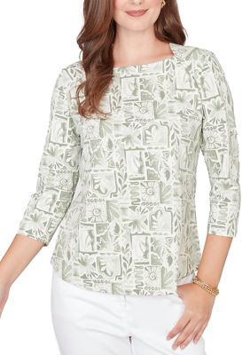 Ruby Rd Women's Seashell Patchwork Knit Top, Medium
