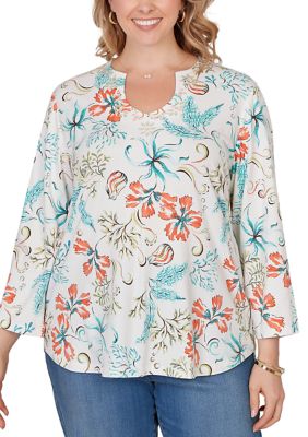Ruby Rd Plus Size Embellished Oceania Floral Knit Top | Belk