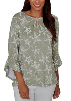 Ruby Rd Petite Starfish Puff Print Flutter Sleeve Top | Belk