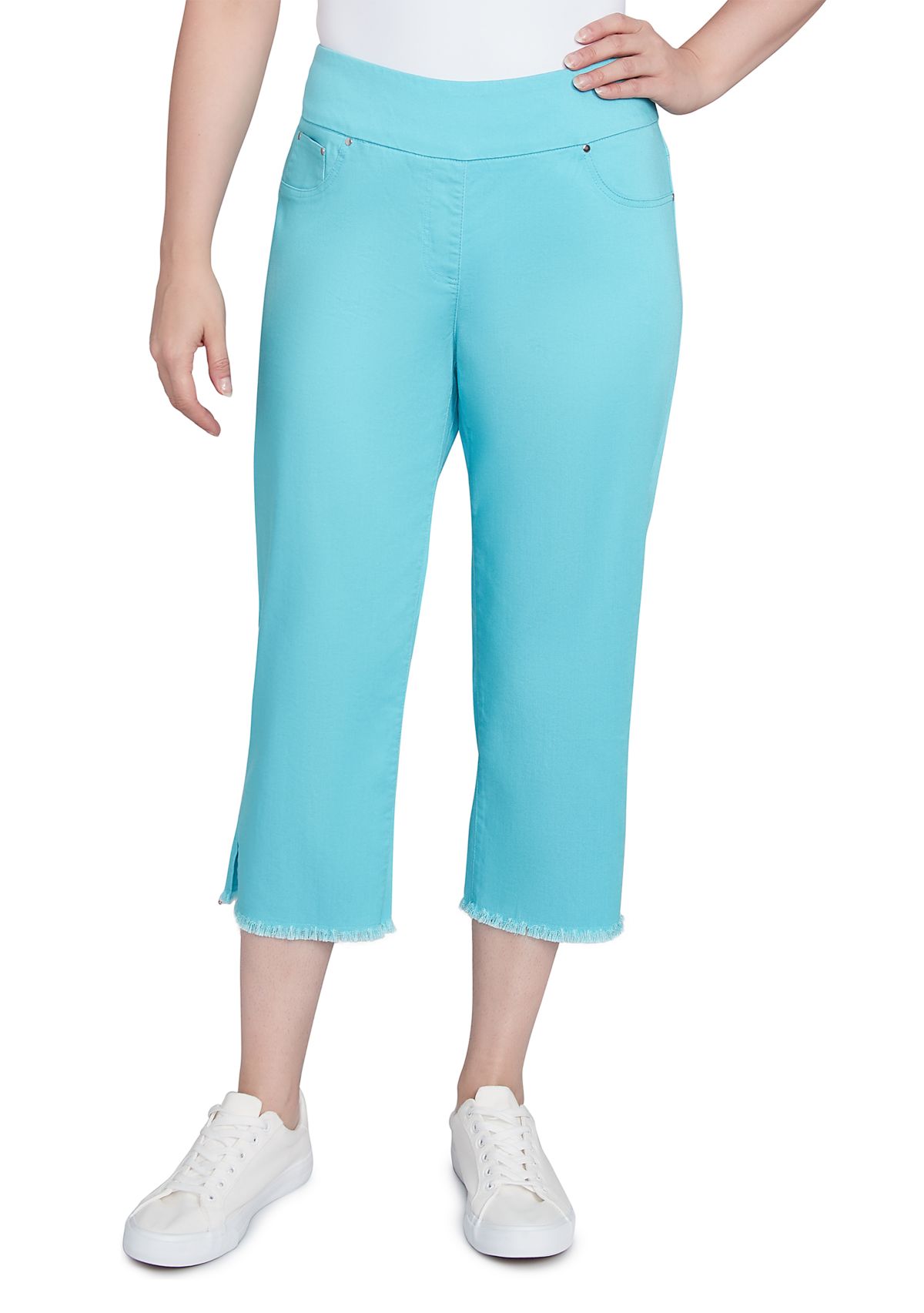 Plus Size Oasis Pull On Fringe Denim Capri Pants