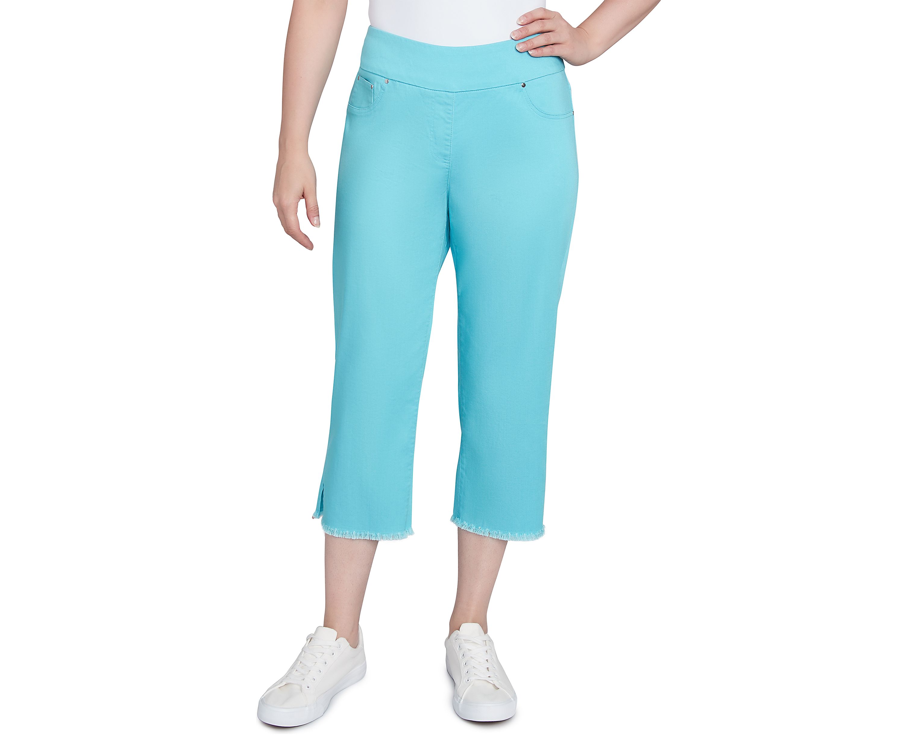 Plus Size Oasis Pull On Fringe Denim Capri Pants