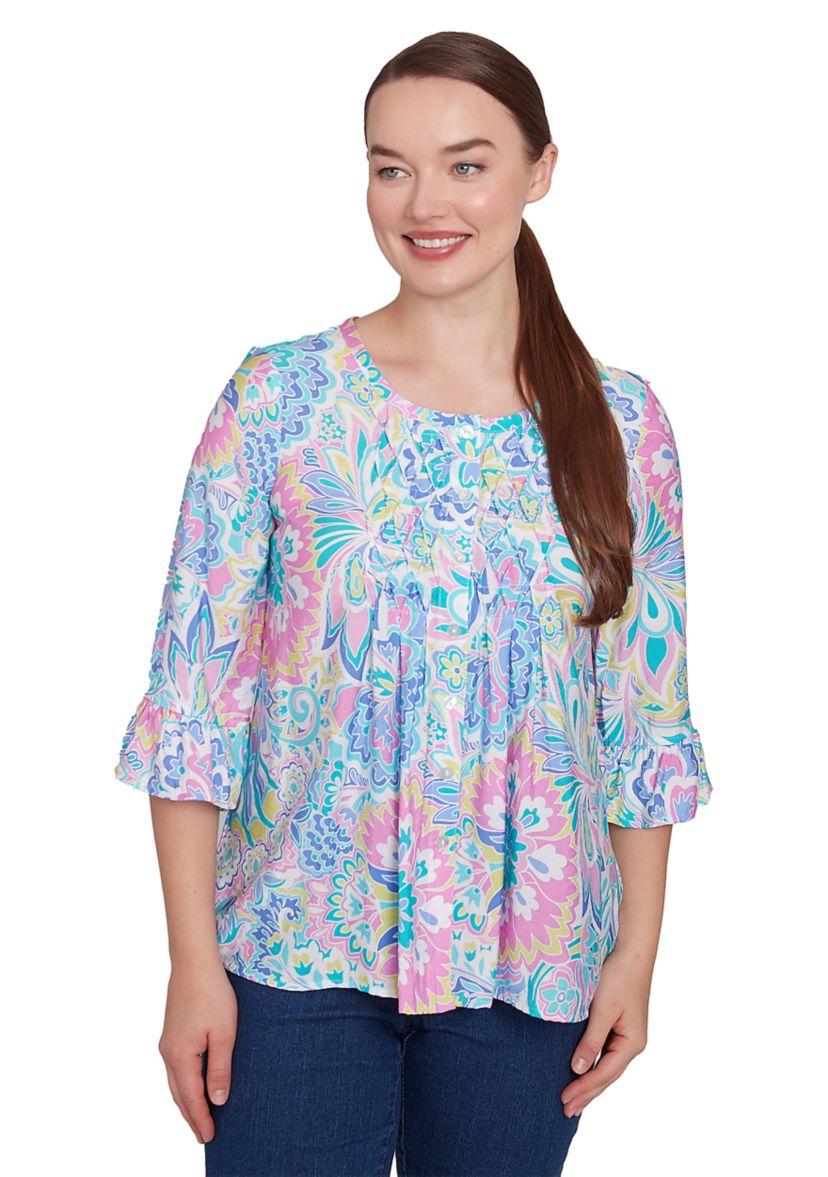 Womens Utopian Floral Silky Button Front Top