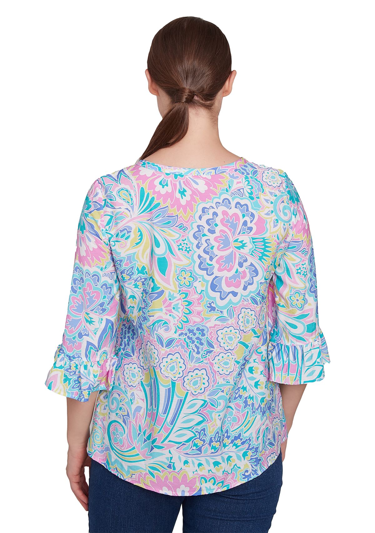 Womens Utopian Floral Silky Button Front Top