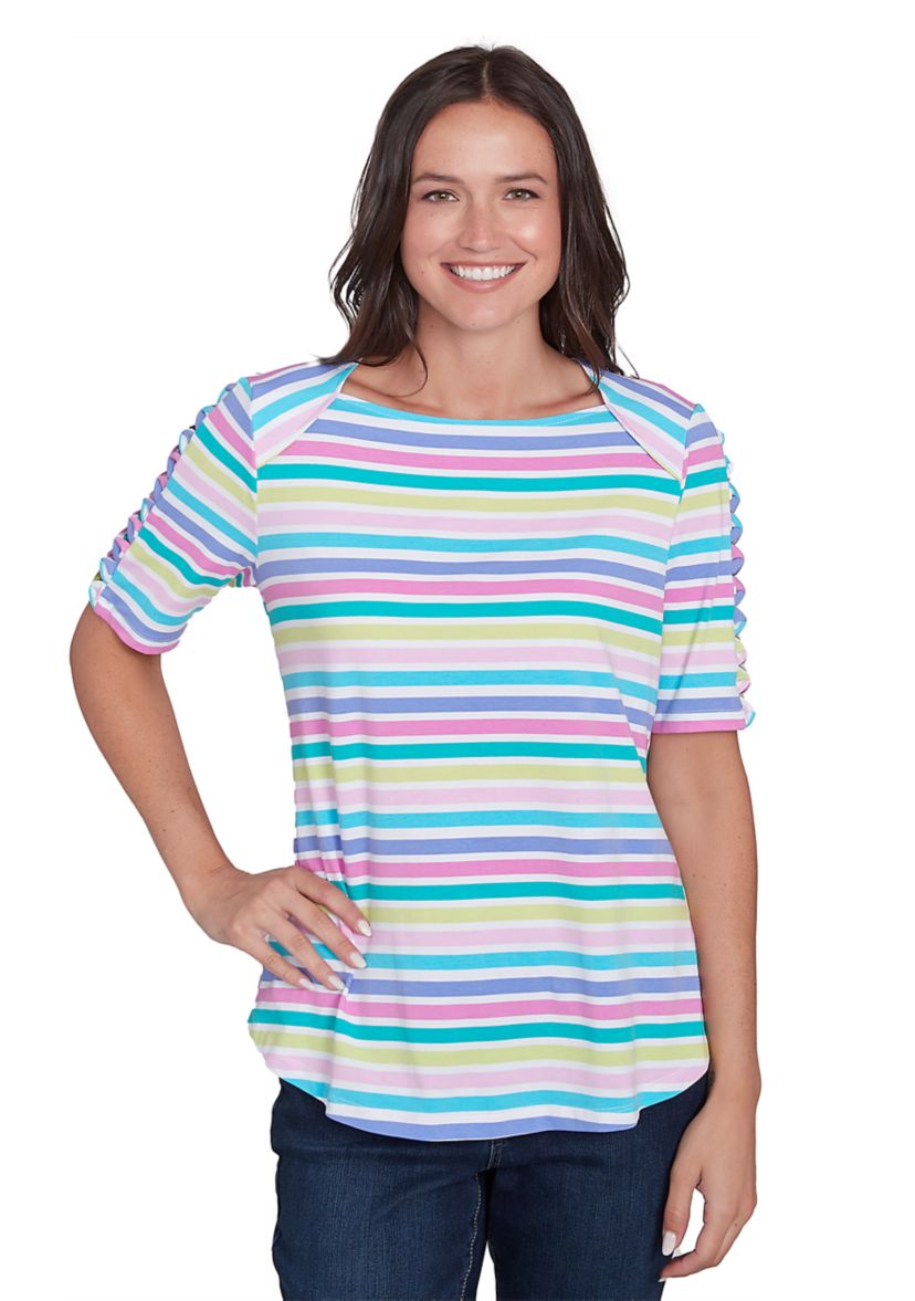 Womens Oasis Stripe Ladder Sleeve T-Shirt