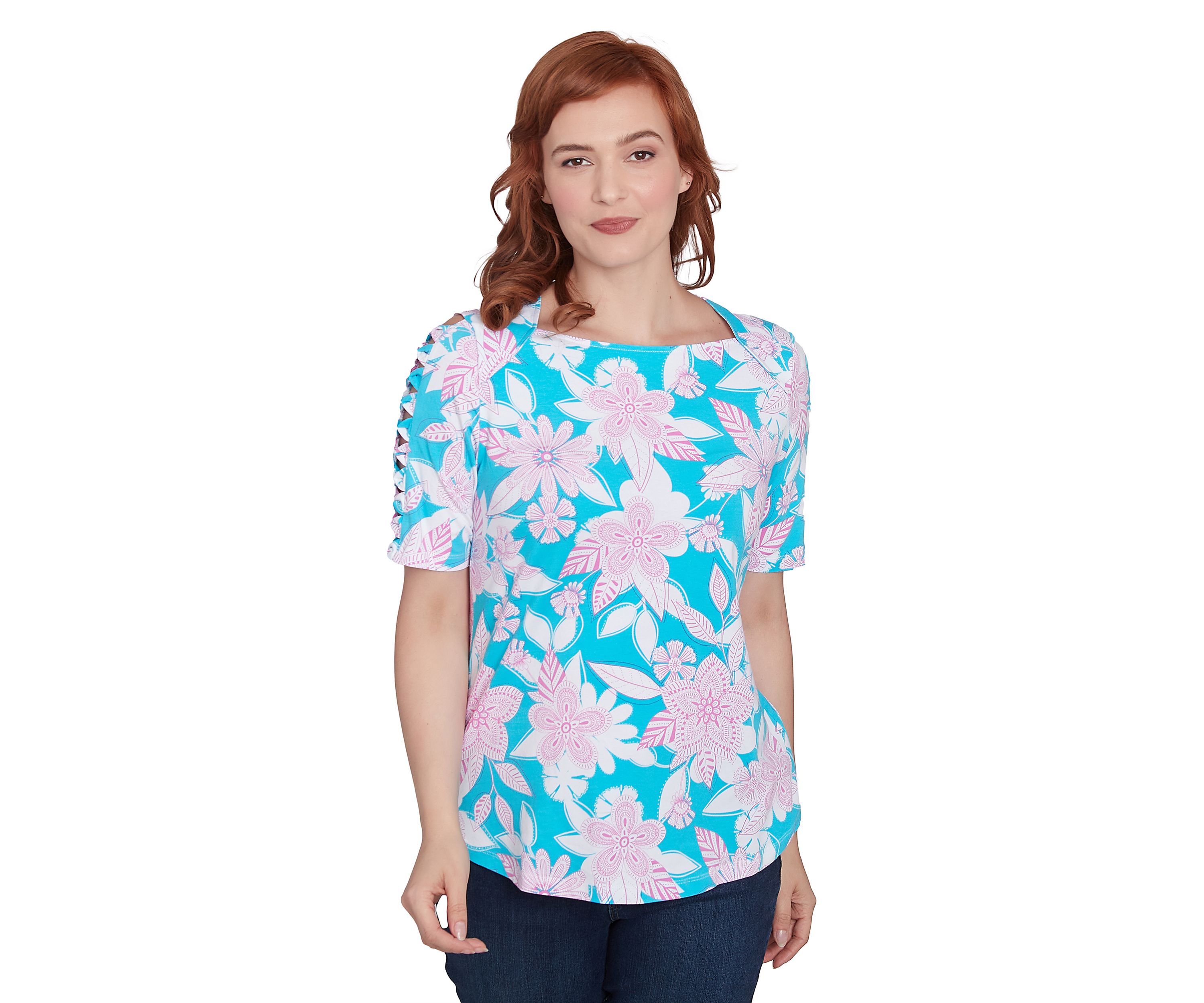 Womens Floral Oasis Ladder Sleeve T-Shirt