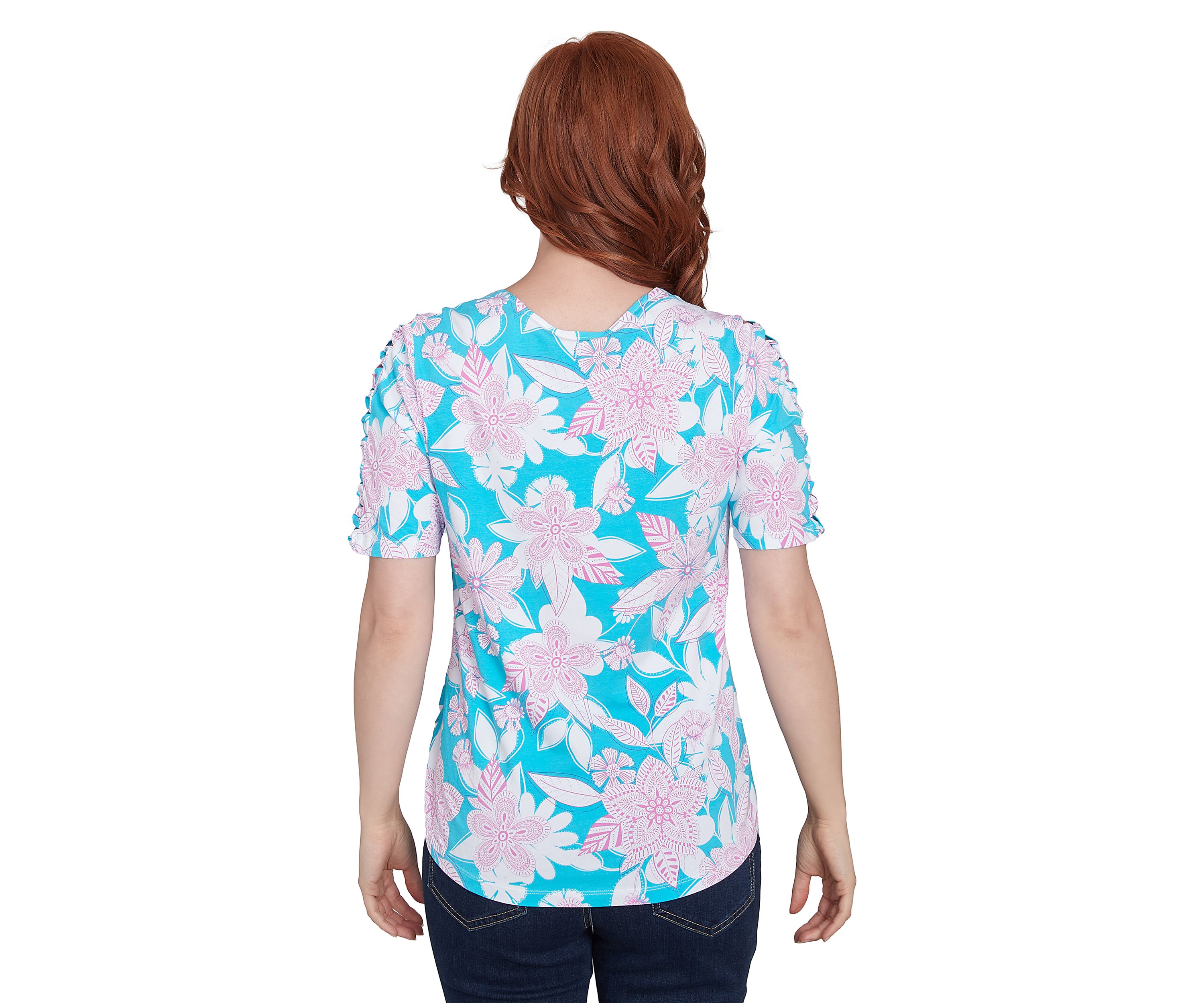 Womens Floral Oasis Ladder Sleeve T-Shirt