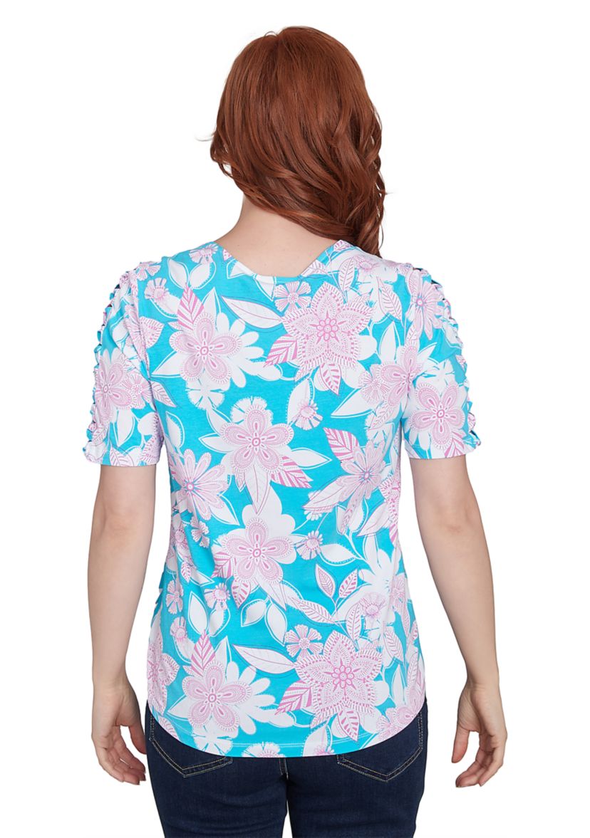 Womens Floral Oasis Ladder Sleeve T-Shirt