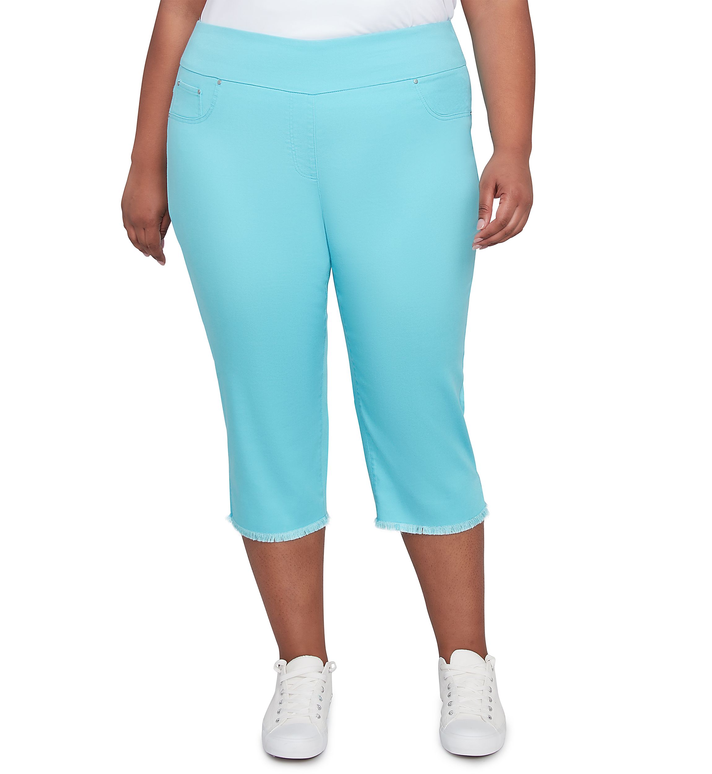 Plus Size Oasis Pull On Fringe Denim Capri Pants 