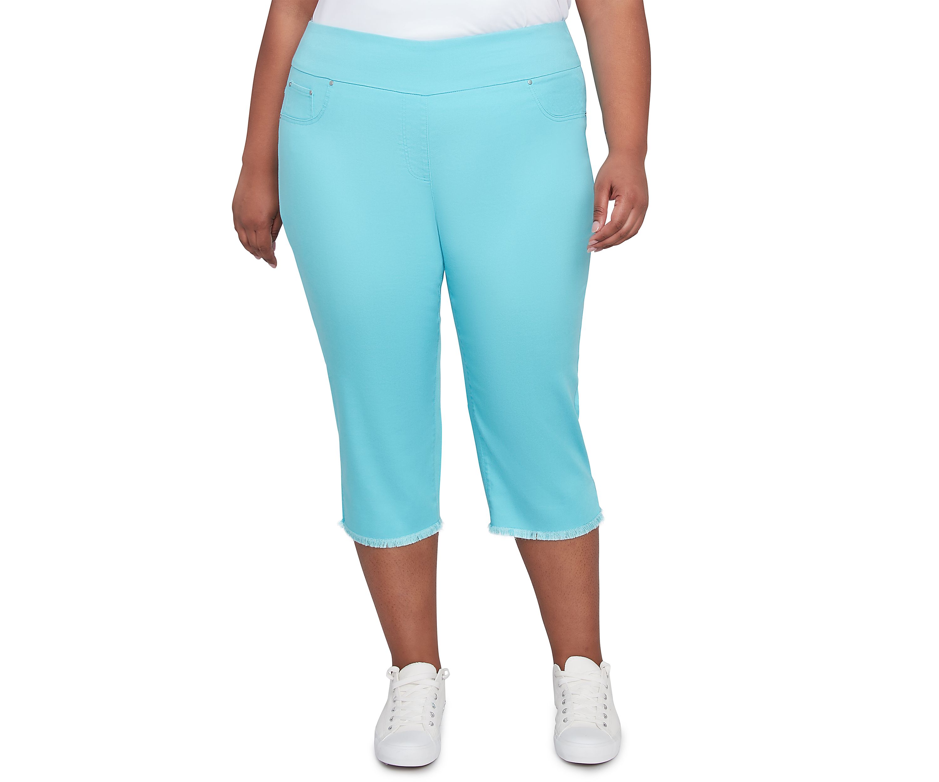 Plus Size Oasis Pull On Fringe Denim Capri Pants 