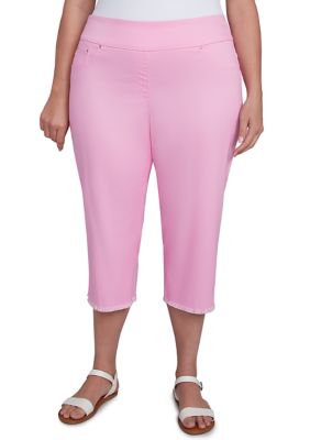 Ruby Rd Women's Plus Size Oasis Pull On Fringe Denim Capri Pants, 16W Short -  0197177341712