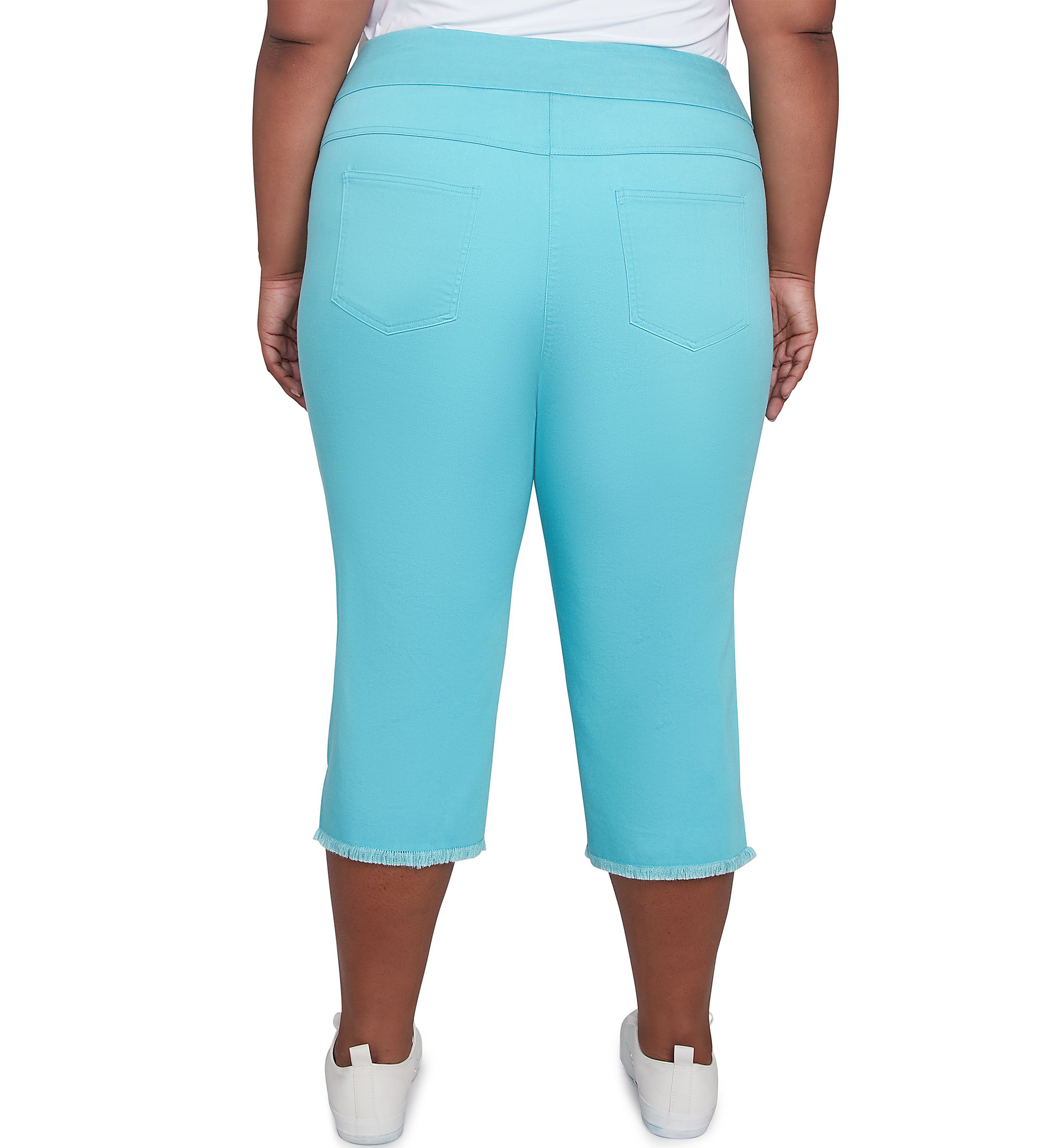 Plus Size Oasis Pull On Fringe Denim Capri Pants 