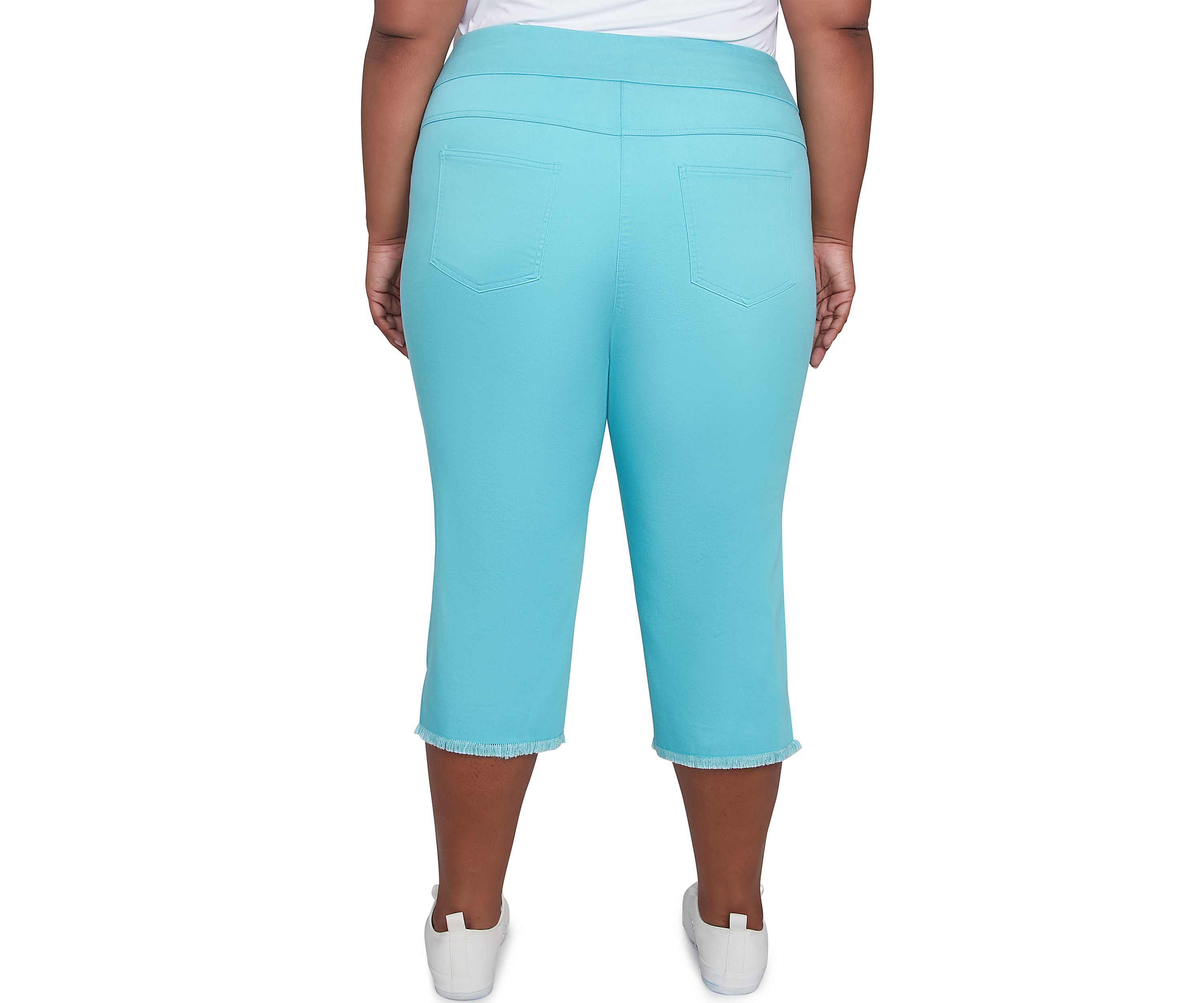 Plus Size Oasis Pull On Fringe Denim Capri Pants 