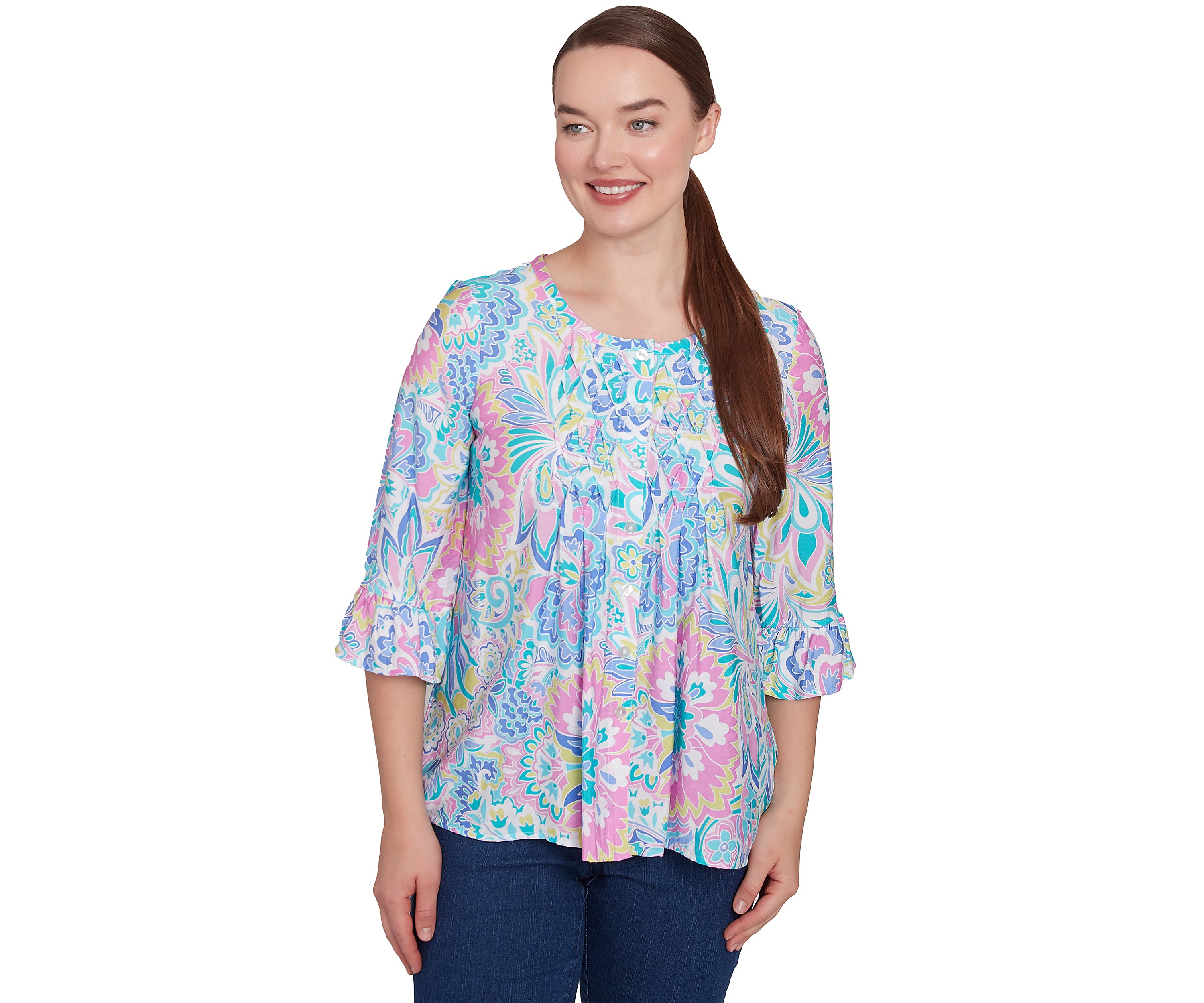 Plus Size Utopian Floral Silky Button Front Top