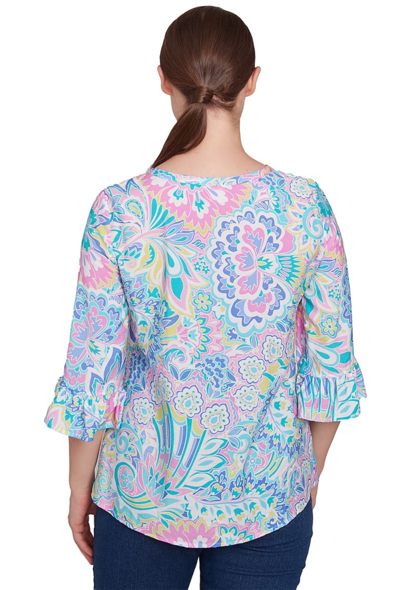 Plus Size Utopian Floral Silky Button Front Top