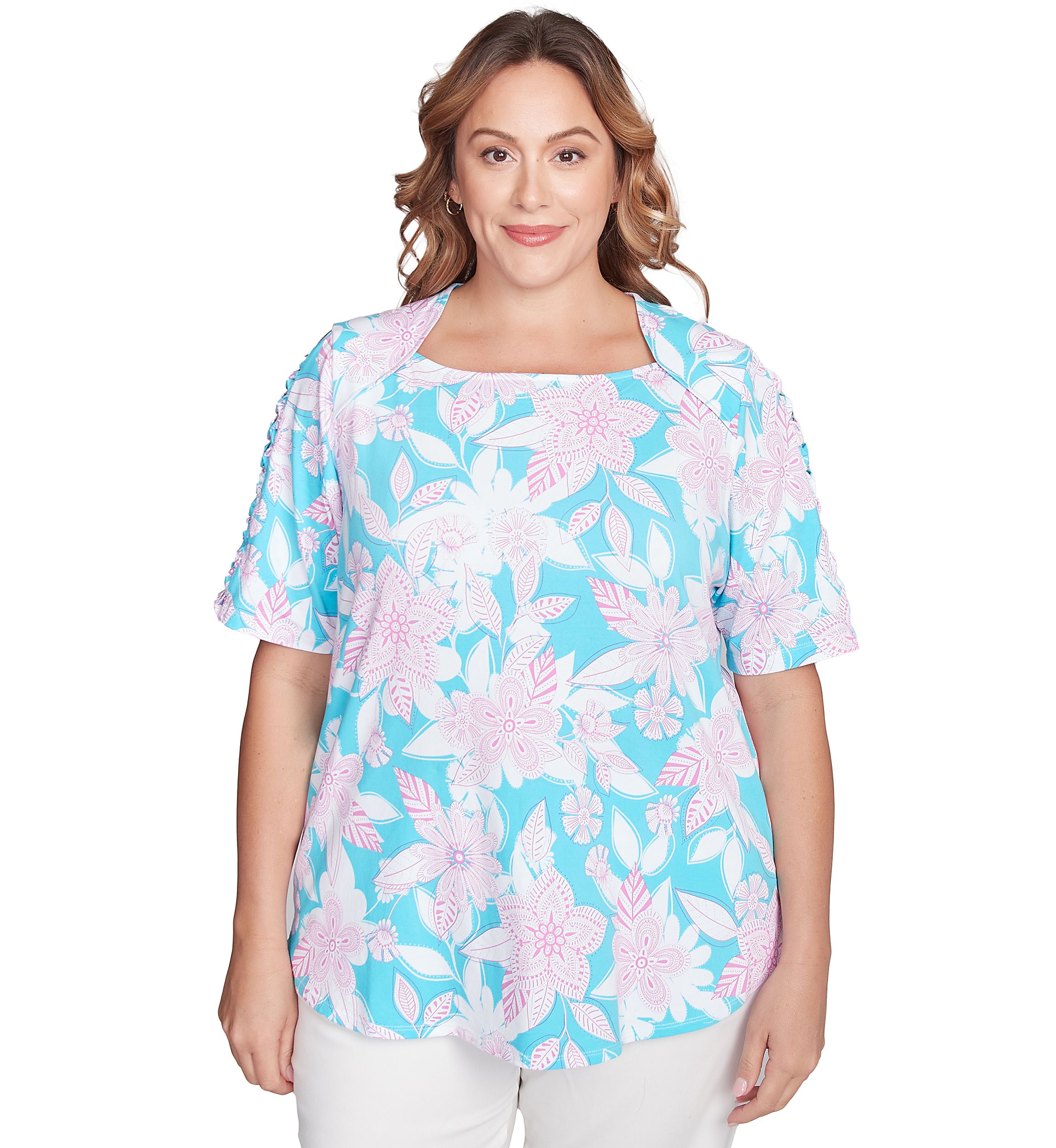 Plus Size Floral Oasis Ladder Sleeve T-Shirt
