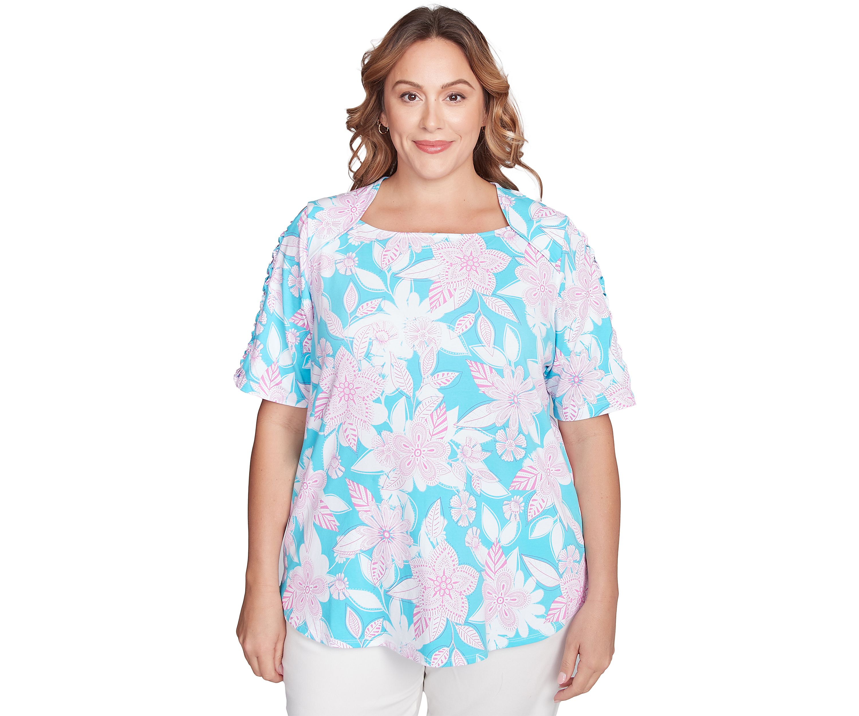 Plus Size Floral Oasis Ladder Sleeve T-Shirt