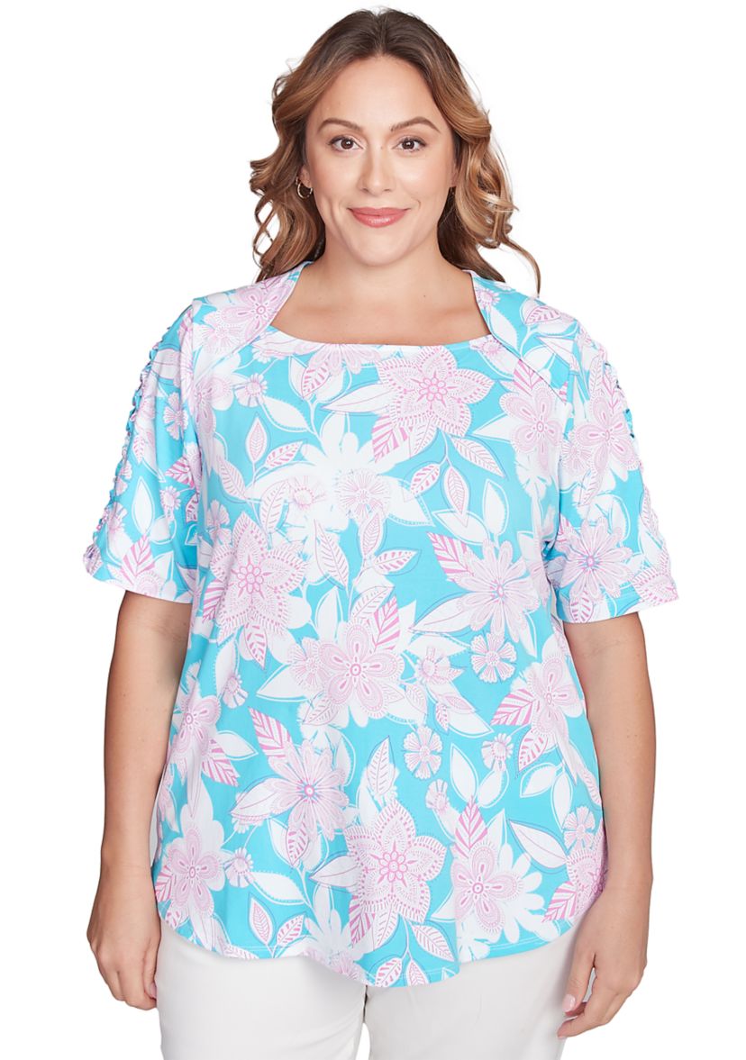 Plus Size Floral Oasis Ladder Sleeve T-Shirt