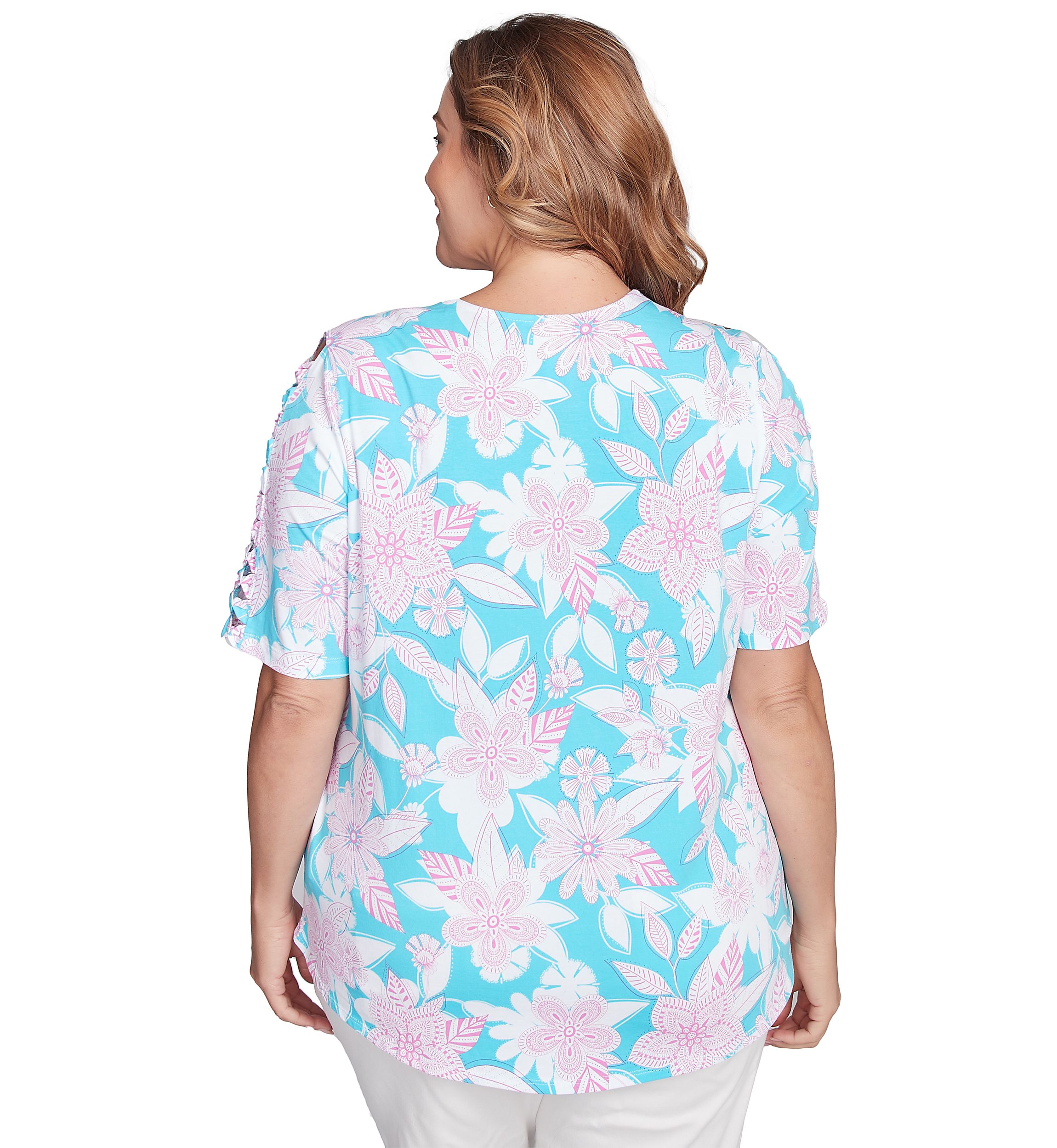 Plus Size Floral Oasis Ladder Sleeve T-Shirt