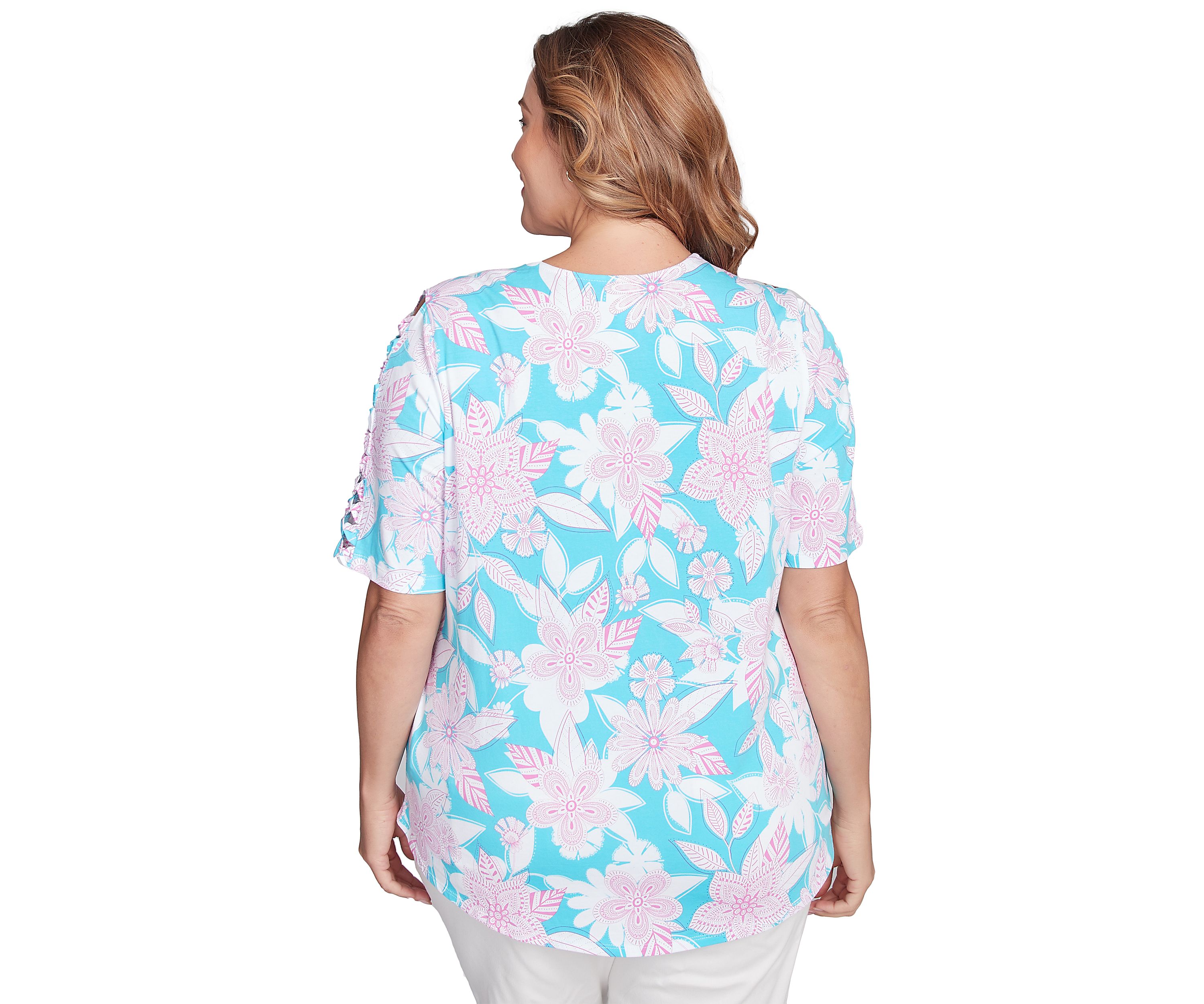 Plus Size Floral Oasis Ladder Sleeve T-Shirt