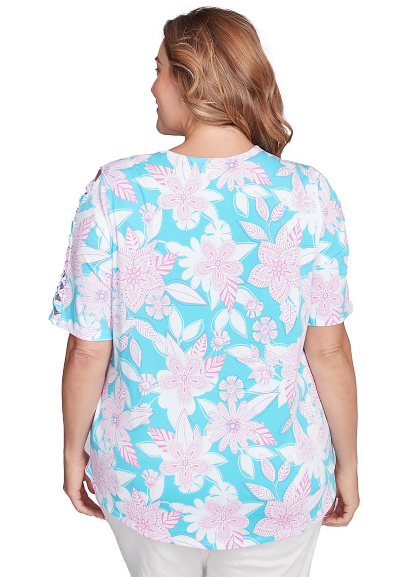 Plus Size Floral Oasis Ladder Sleeve T-Shirt