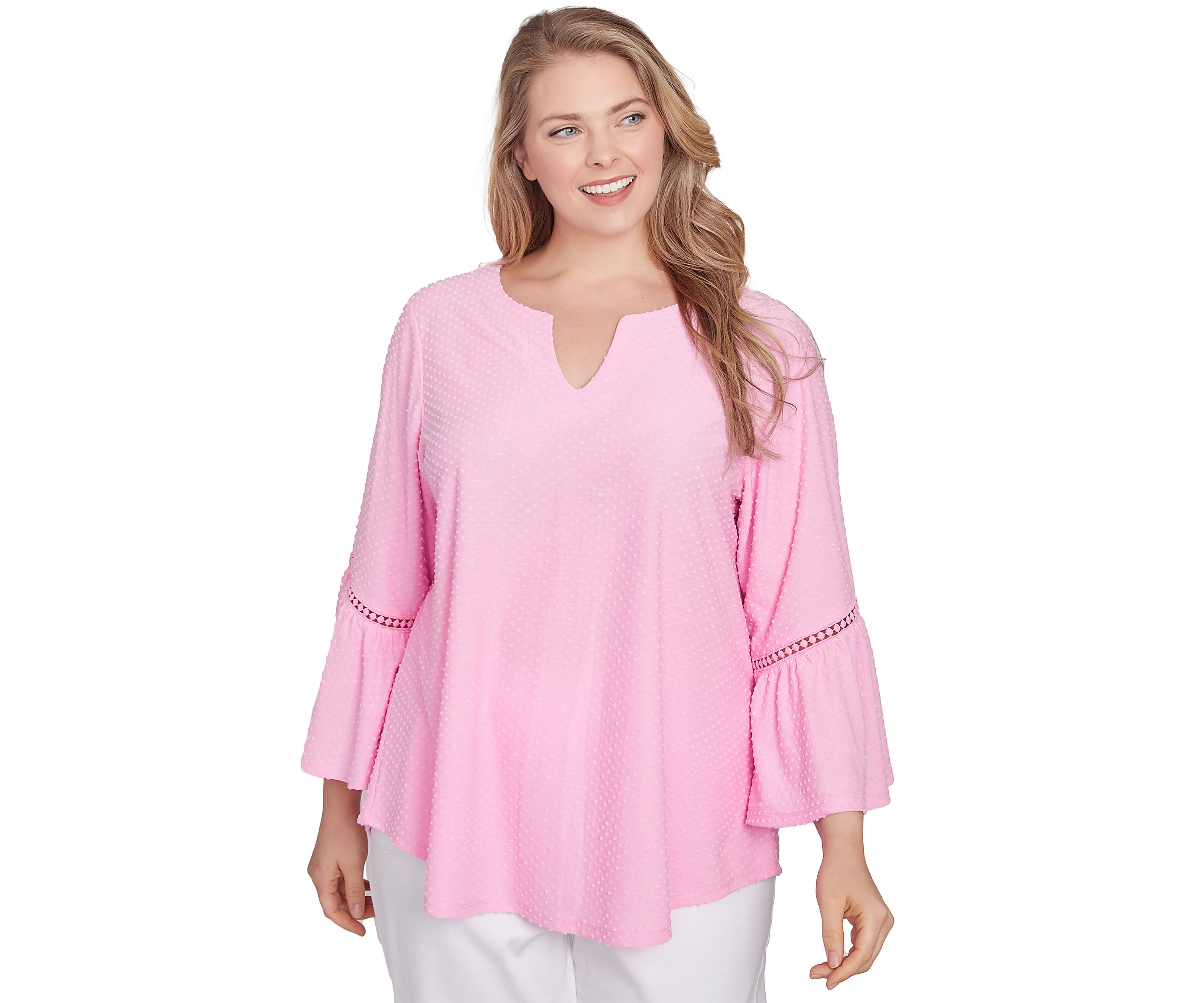 Plus Size Swiss Dot Solid Flounce Sleeve Top