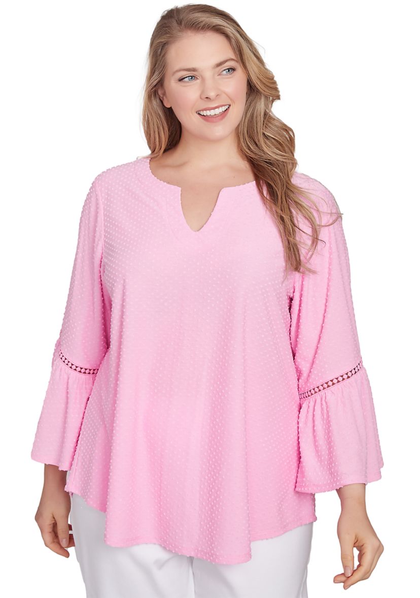 Plus Size Swiss Dot Solid Flounce Sleeve Top