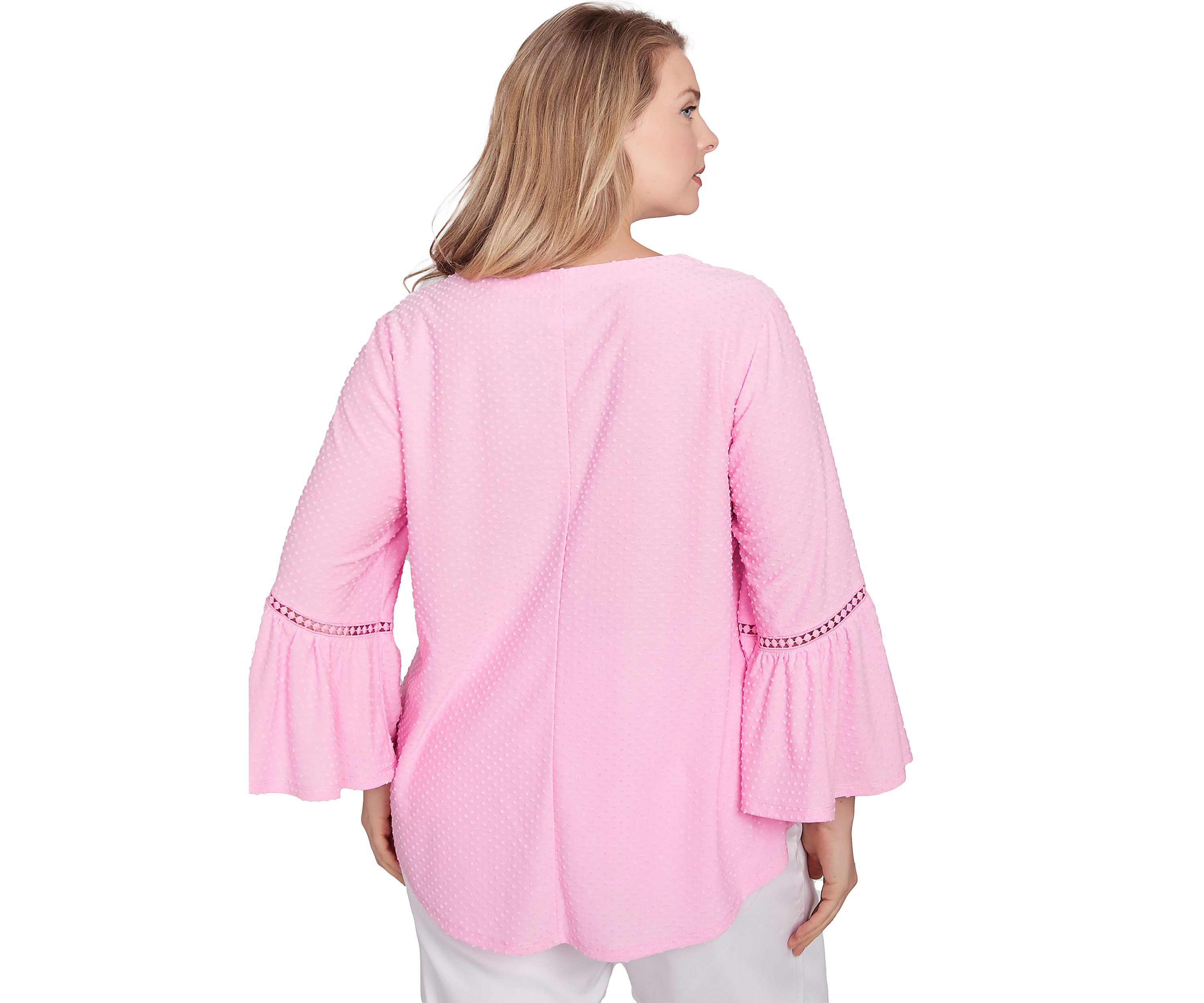 Plus Size Swiss Dot Solid Flounce Sleeve Top