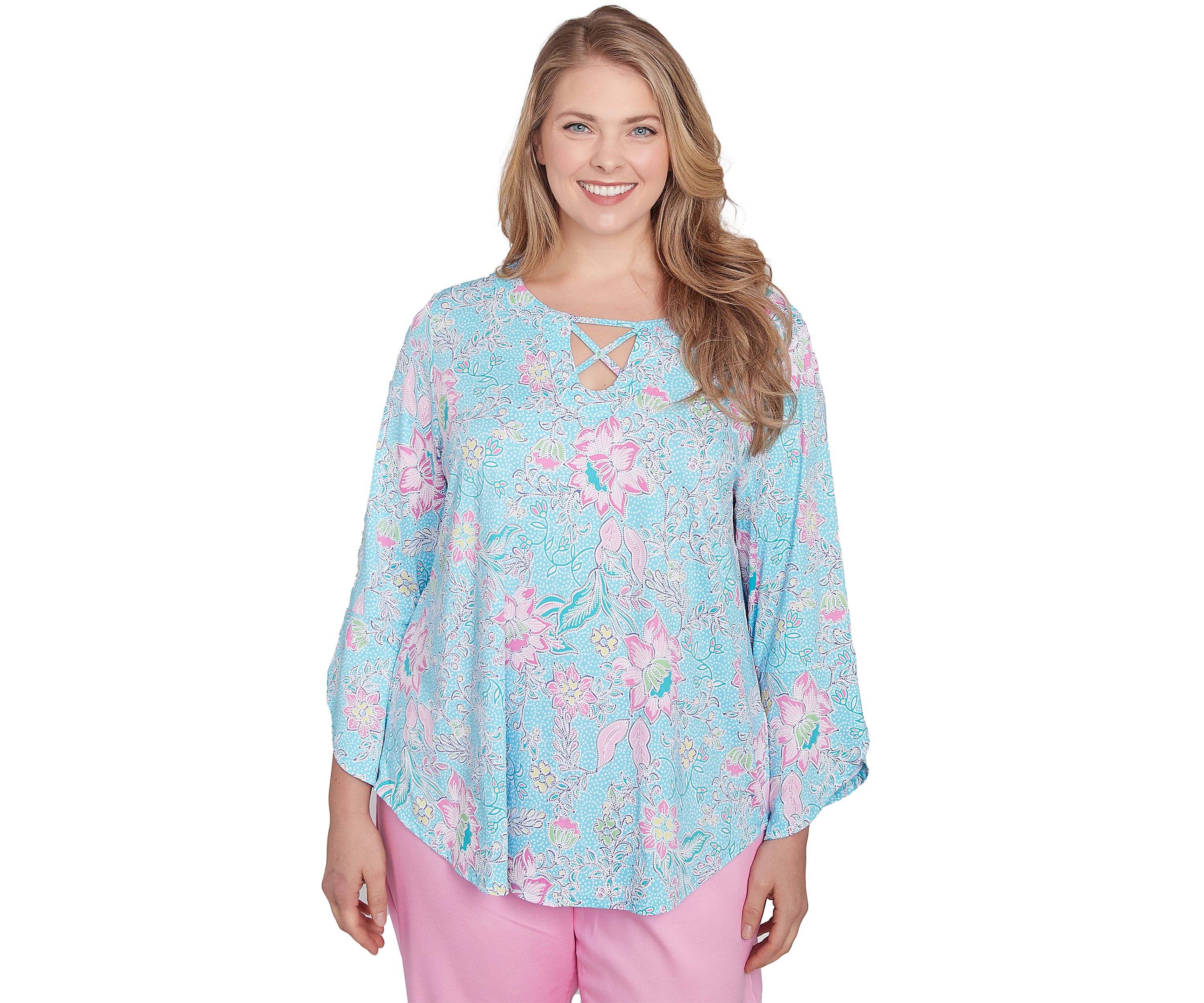 Plus Size Cloisonne Floral Puff Print Top