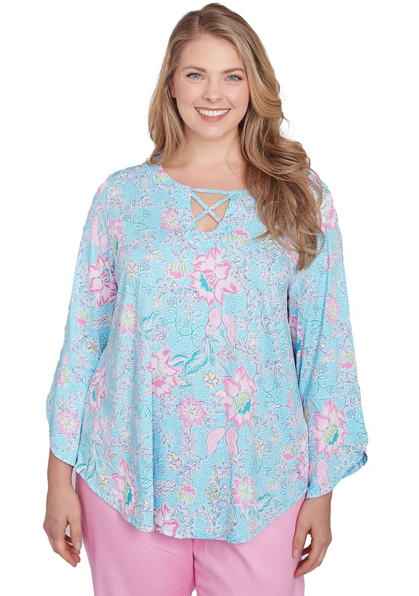 Plus Size Cloisonne Floral Puff Print Top