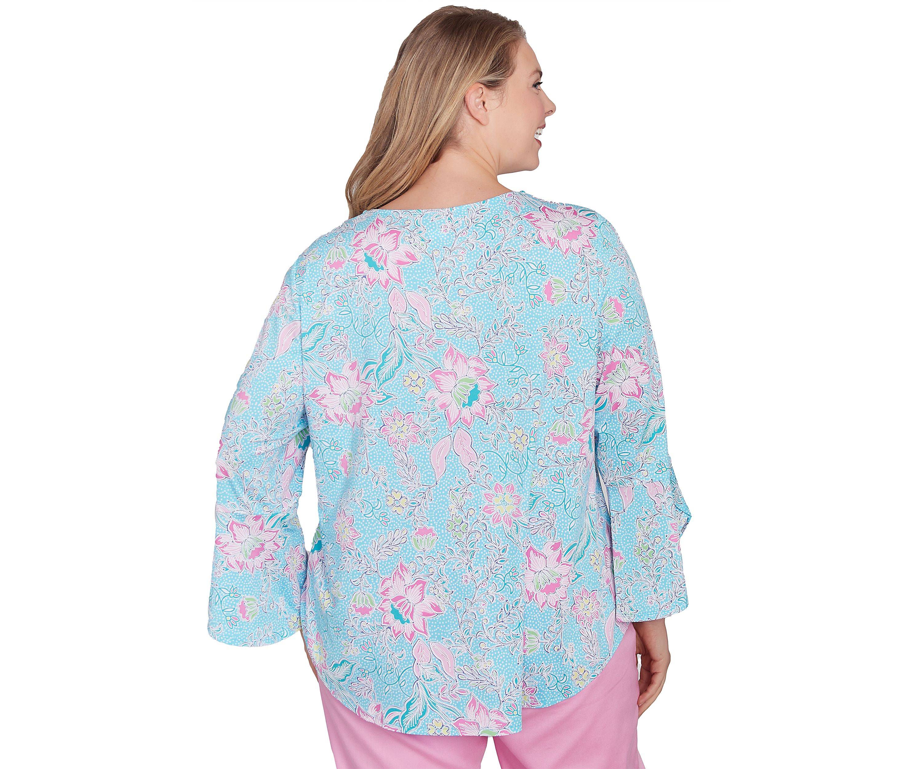 Plus Size Cloisonne Floral Puff Print Top