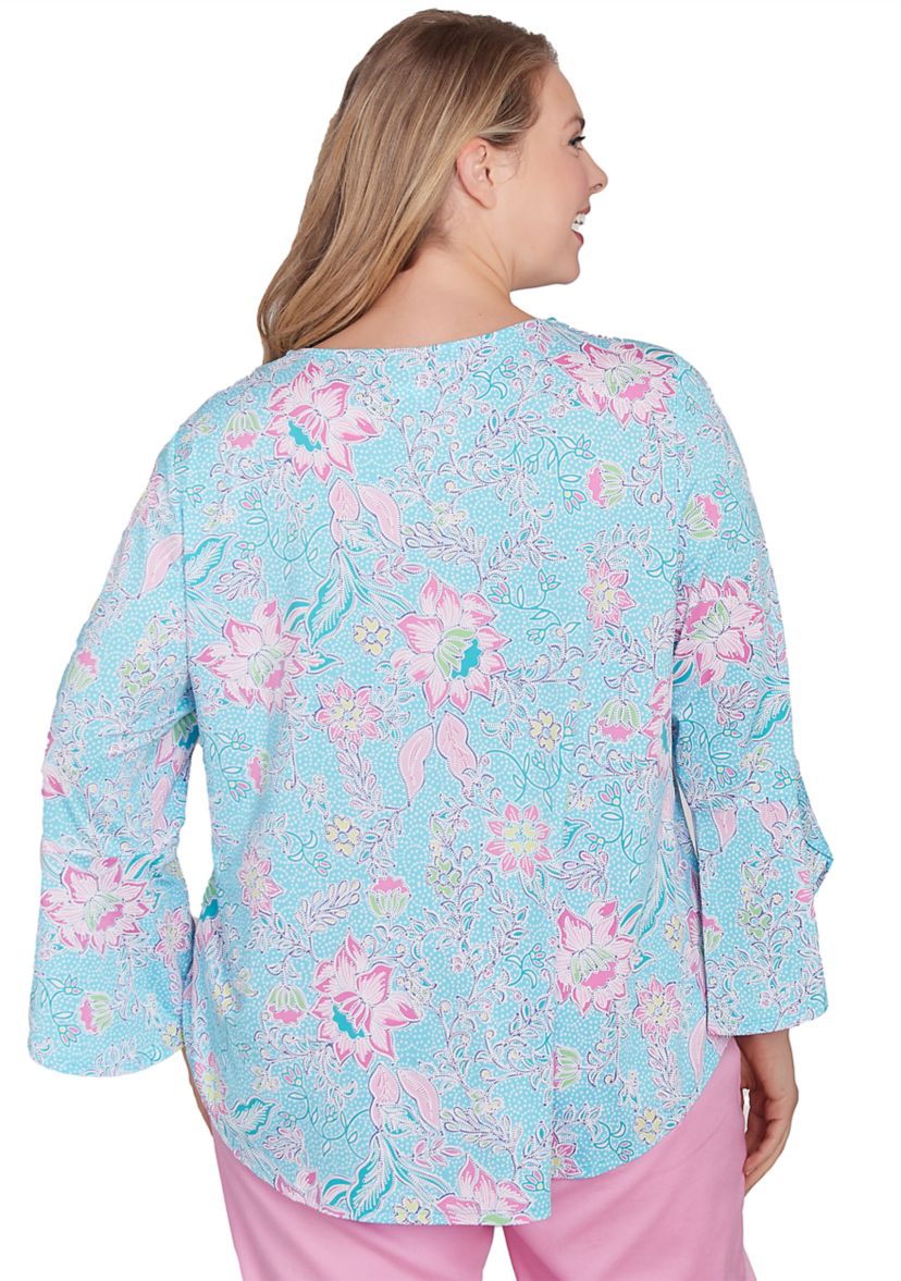 Plus Size Cloisonne Floral Puff Print Top