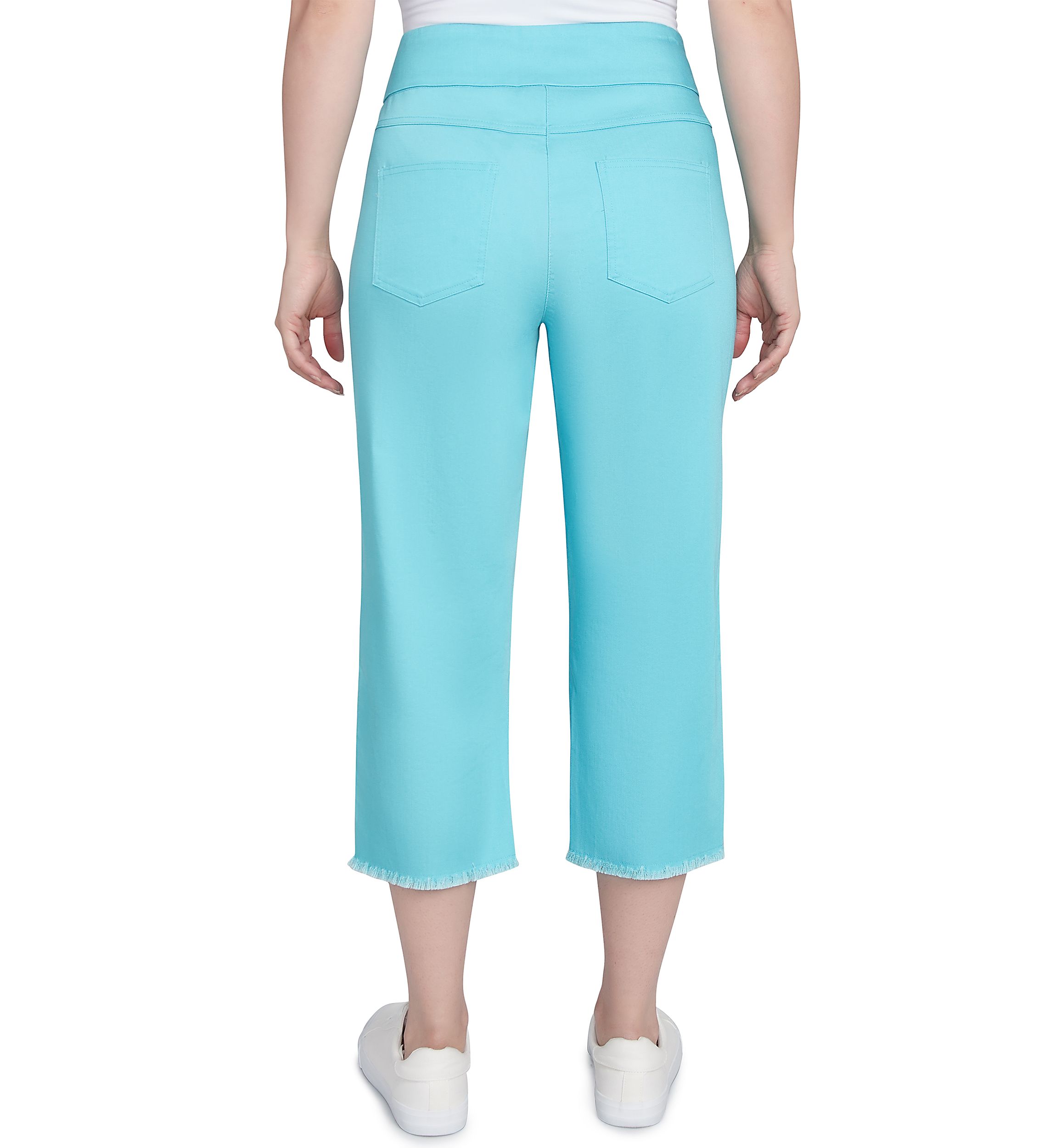 Petite Oasis Pull On Fringe Denim Capri Pants 