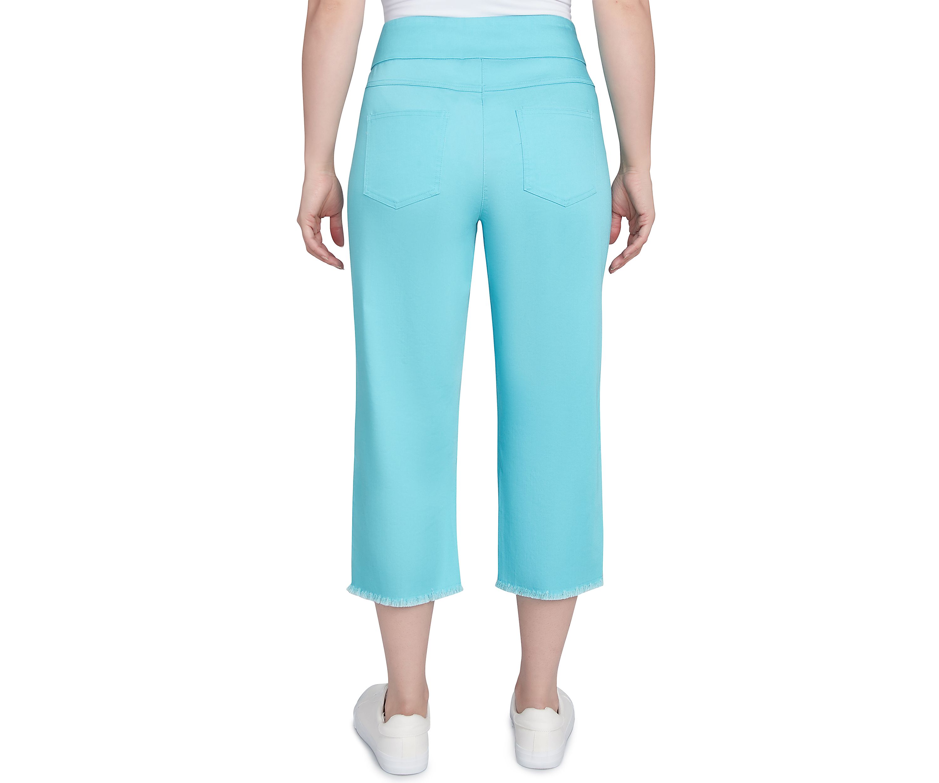 Petite Oasis Pull On Fringe Denim Capri Pants 