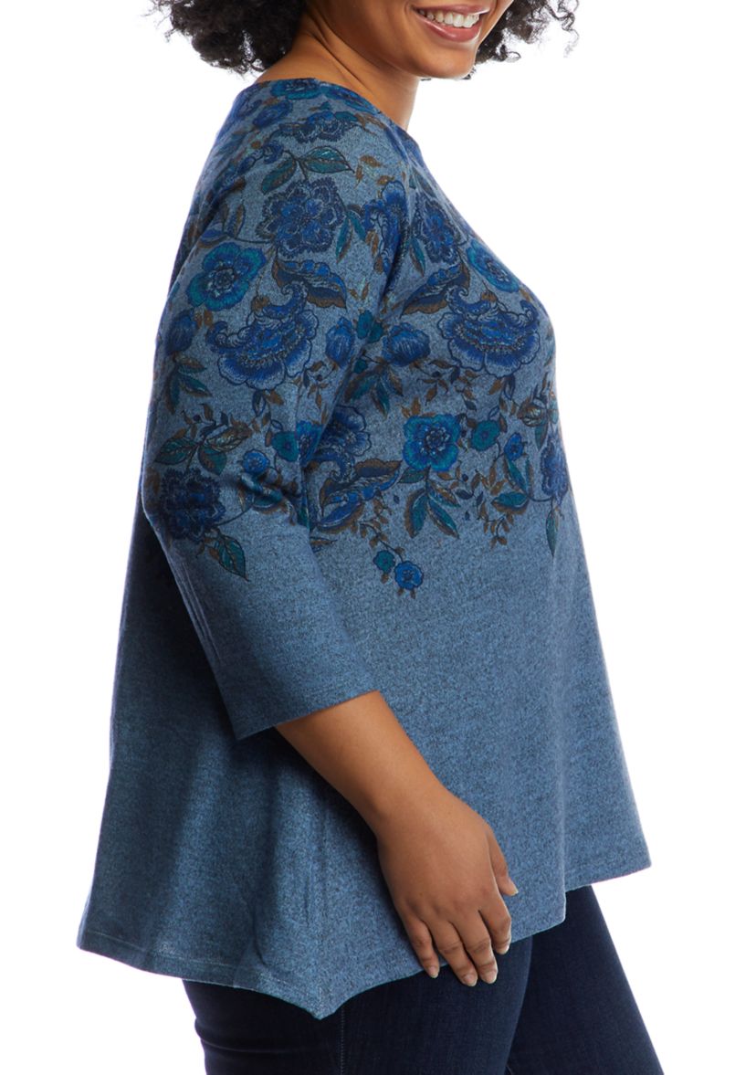 Plus Size Cozy Up Floral Pullover