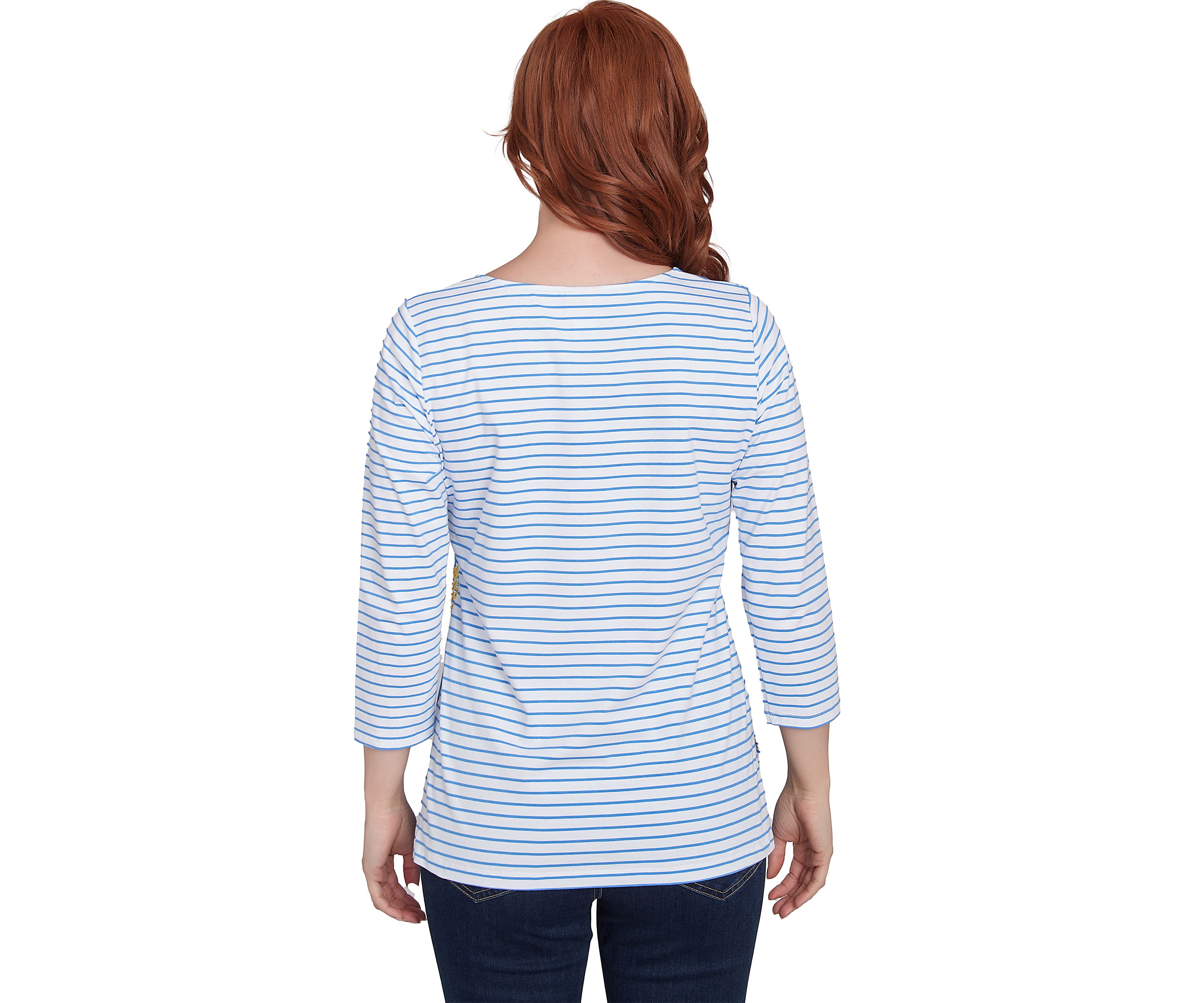 Womens Floral Embroidered Script Stripe T-Shirt