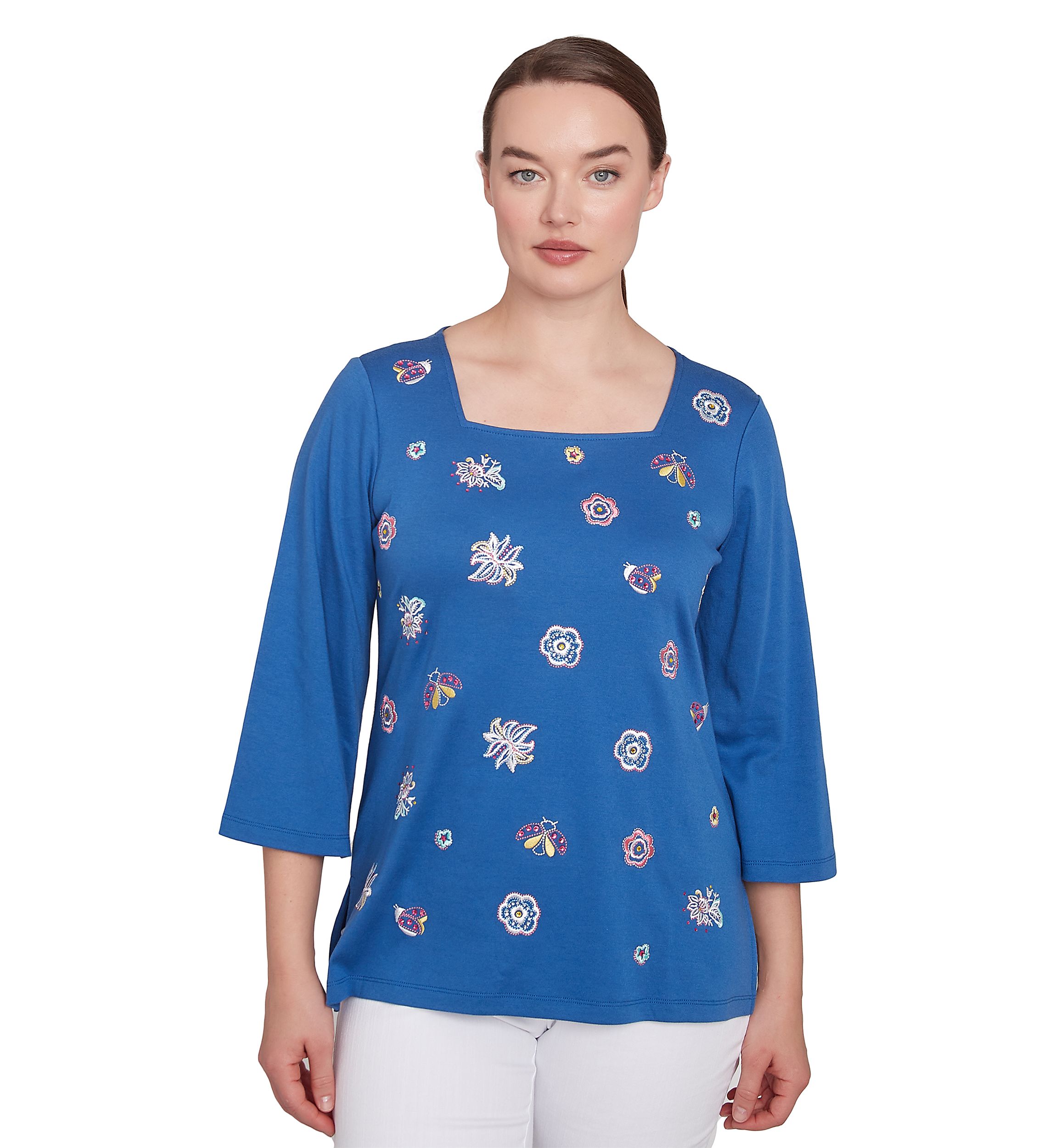 Womens Embroidered Scattered Floral T-Shirt