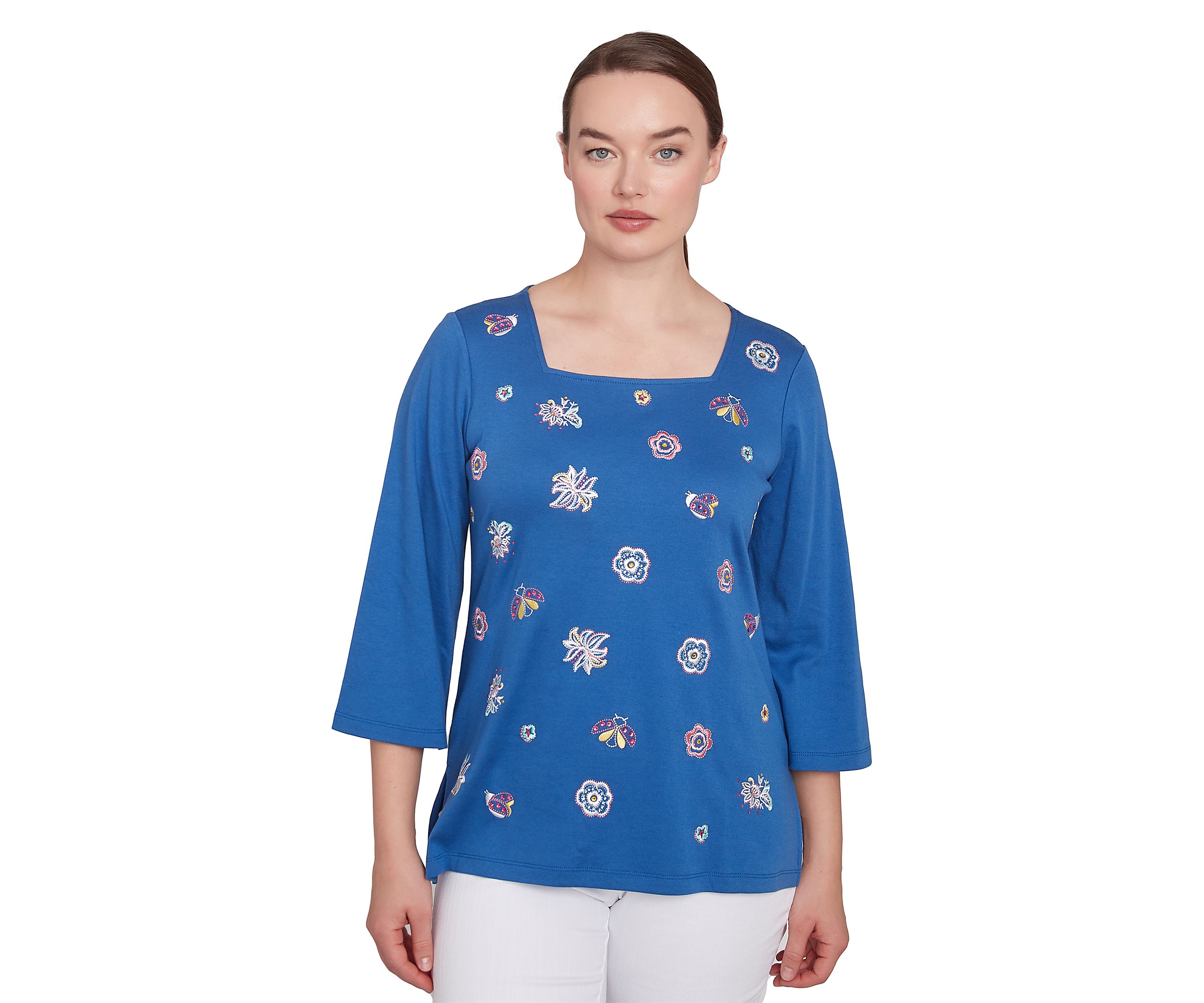 Womens Embroidered Scattered Floral T-Shirt